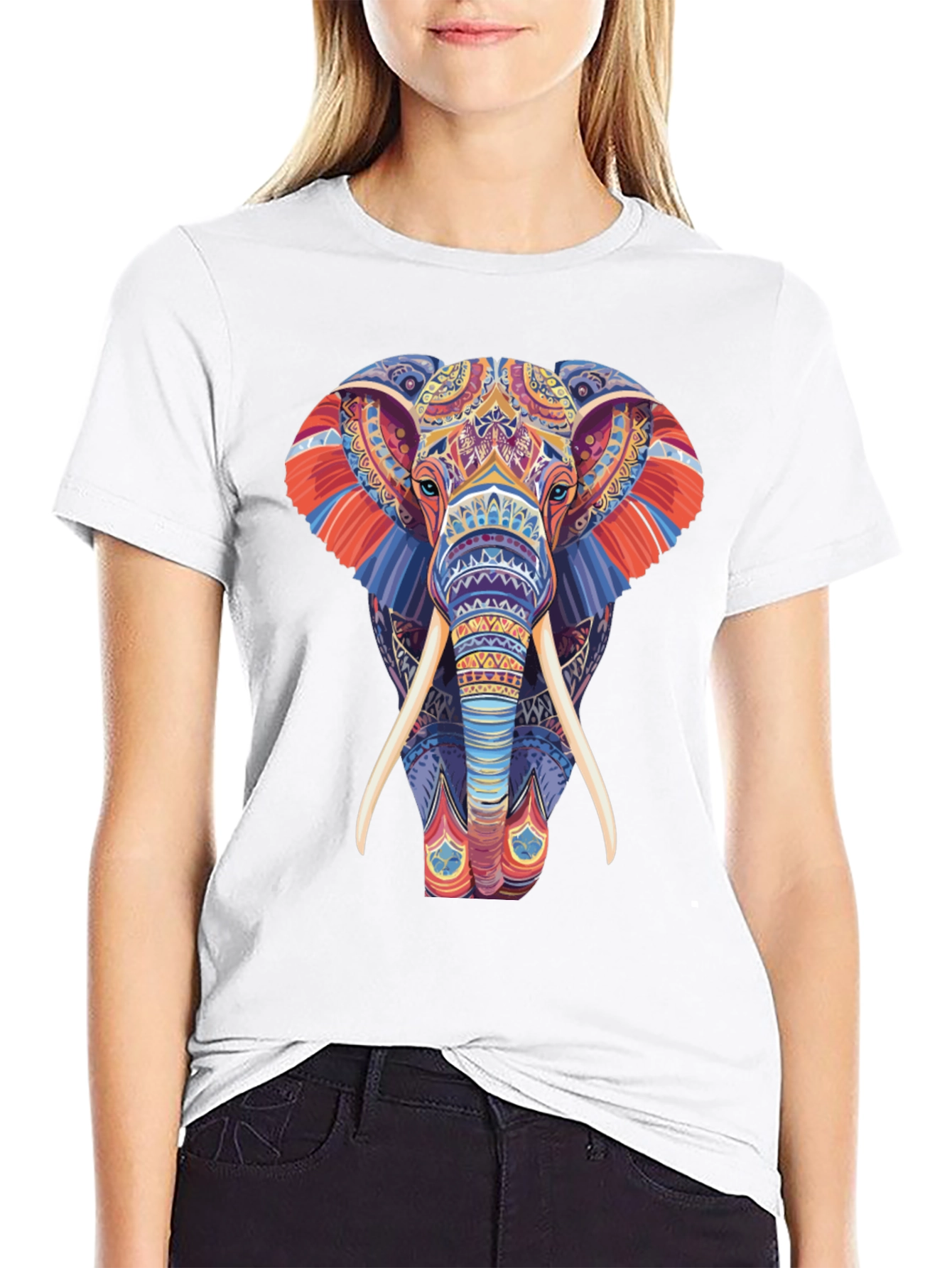 Black Elephant Graphic Tee - Vivid Pattern Print view 9