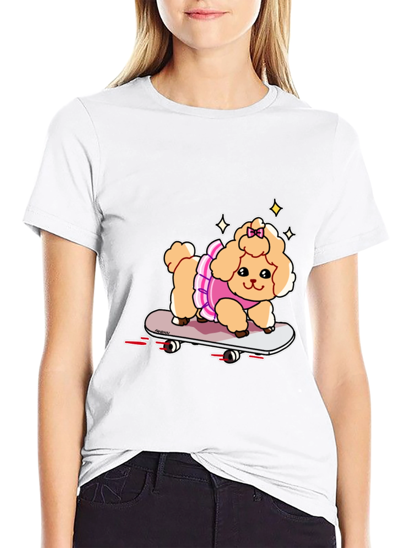 Black Cute Skateboard Poodle T-Shirt view 9