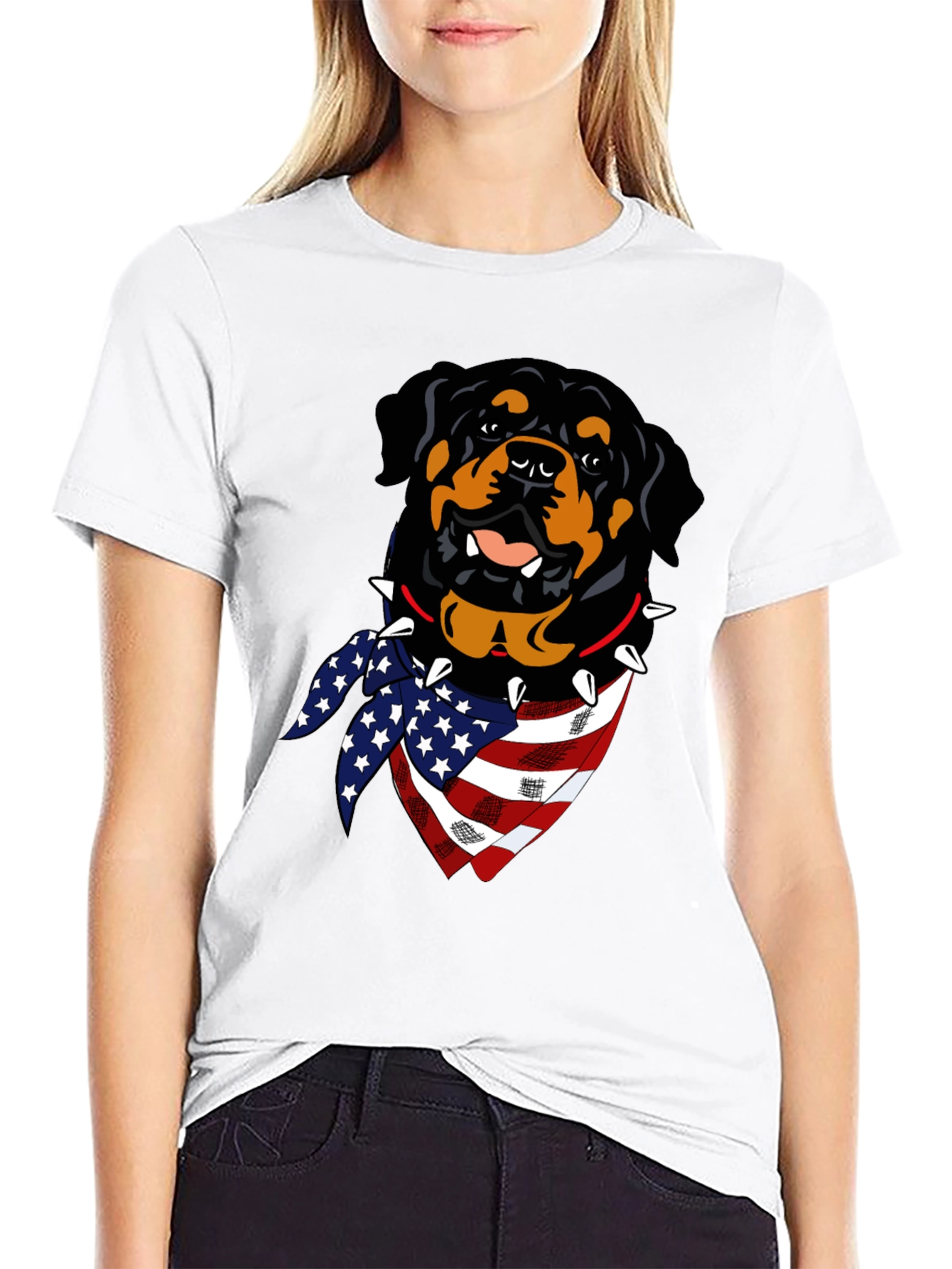 Black Rottweiler USA Flag T-Shirt view 9