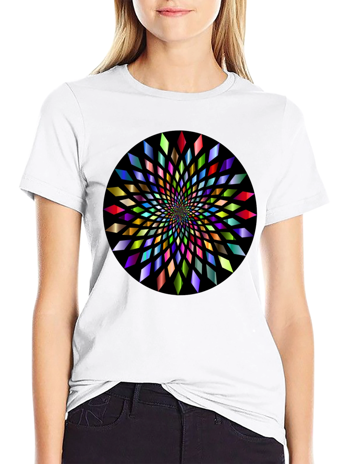 Black Abstract Geometric Circle Graphic T-Shirt view 9