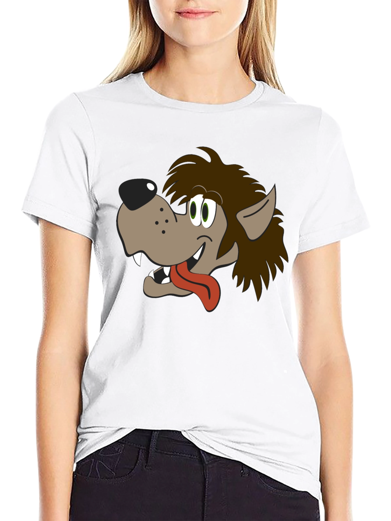 Black Cartoon Wolf Graphic Tee - Black Cotton Blend Shirt view 9