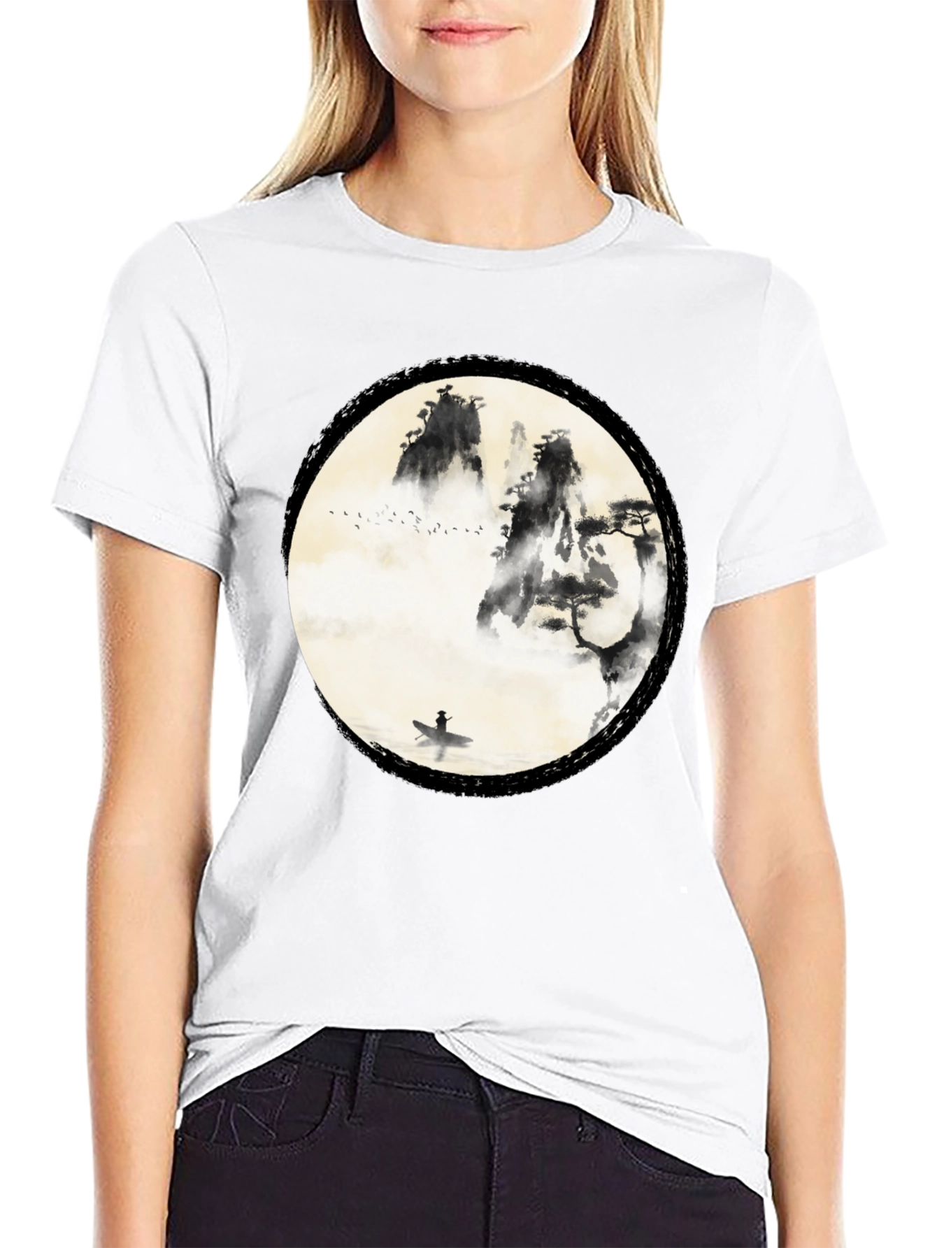 Black Zen Mountain & Boat Graphic Tee - Black view 9