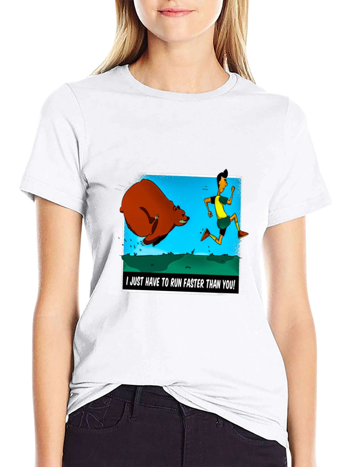Black Run Faster Than You T-Shirt: Bear Chase Graphic Tee view 9