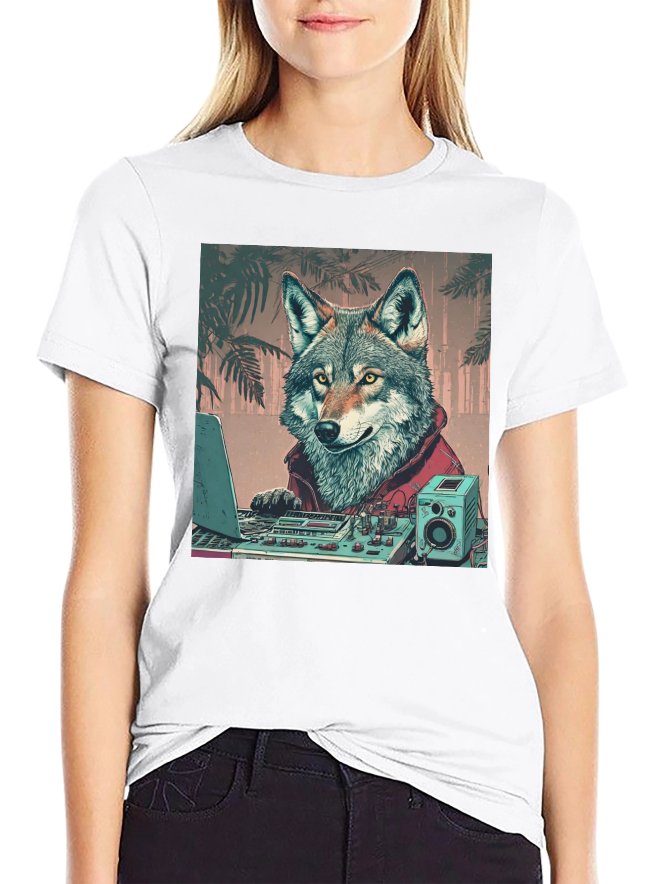 Black DJ Wolf Graphic Tee - Cool Animal Lover Shirt view 9