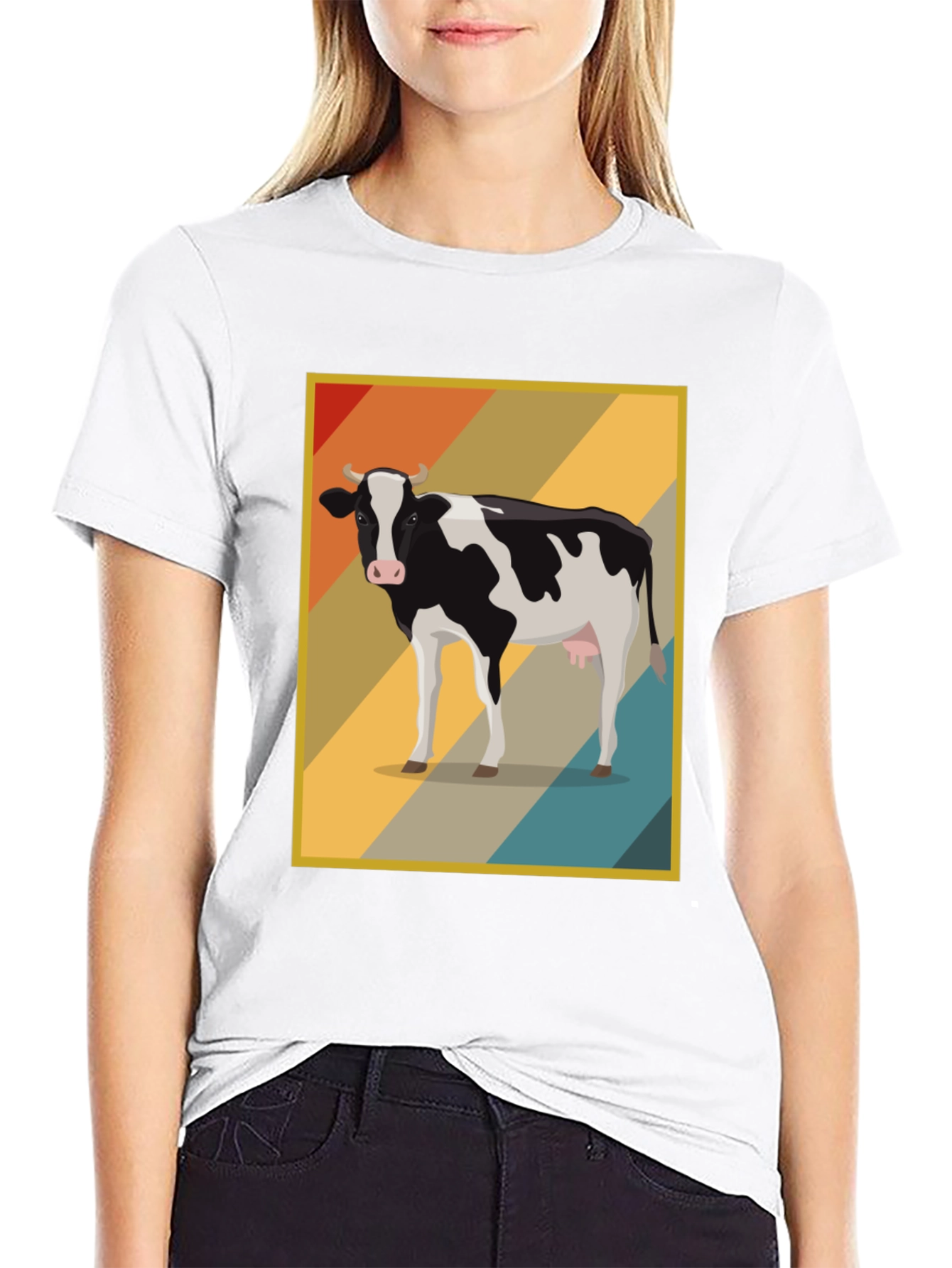 Black Retro Cow Graphic Tee - Farm Animal T-Shirt view 9