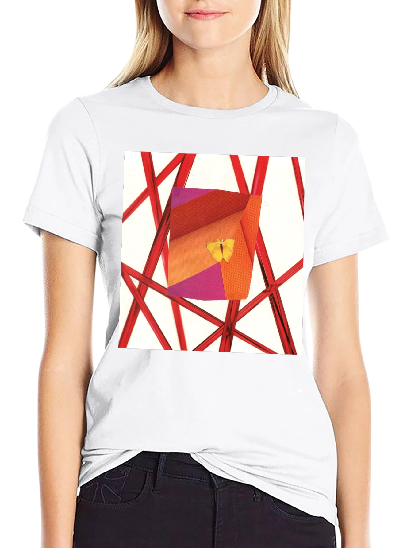 Black Abstract Art T-Shirt: Butterfly Graphic Tee view 9