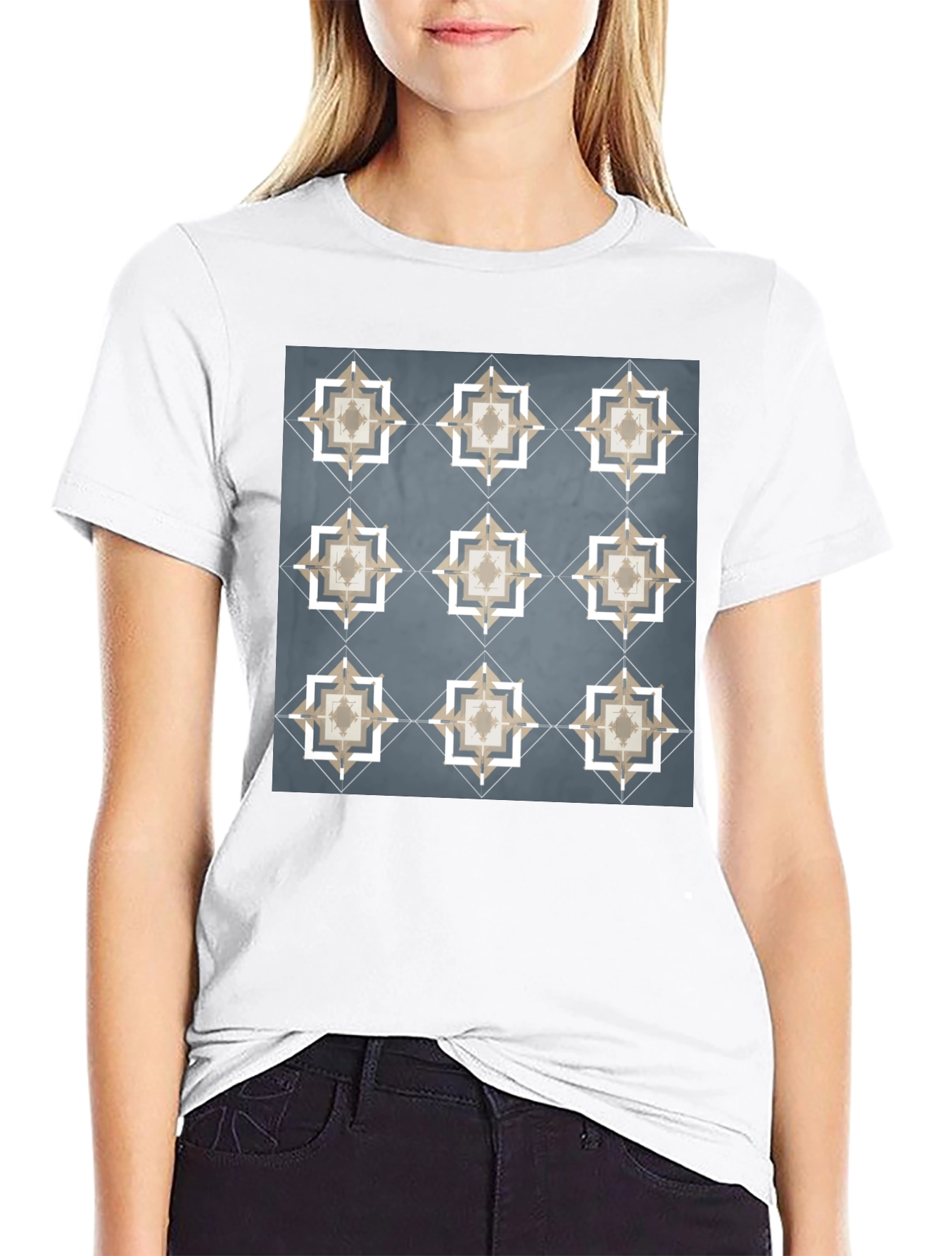Black Geometric Star Pattern T-Shirt - Modern Style view 9