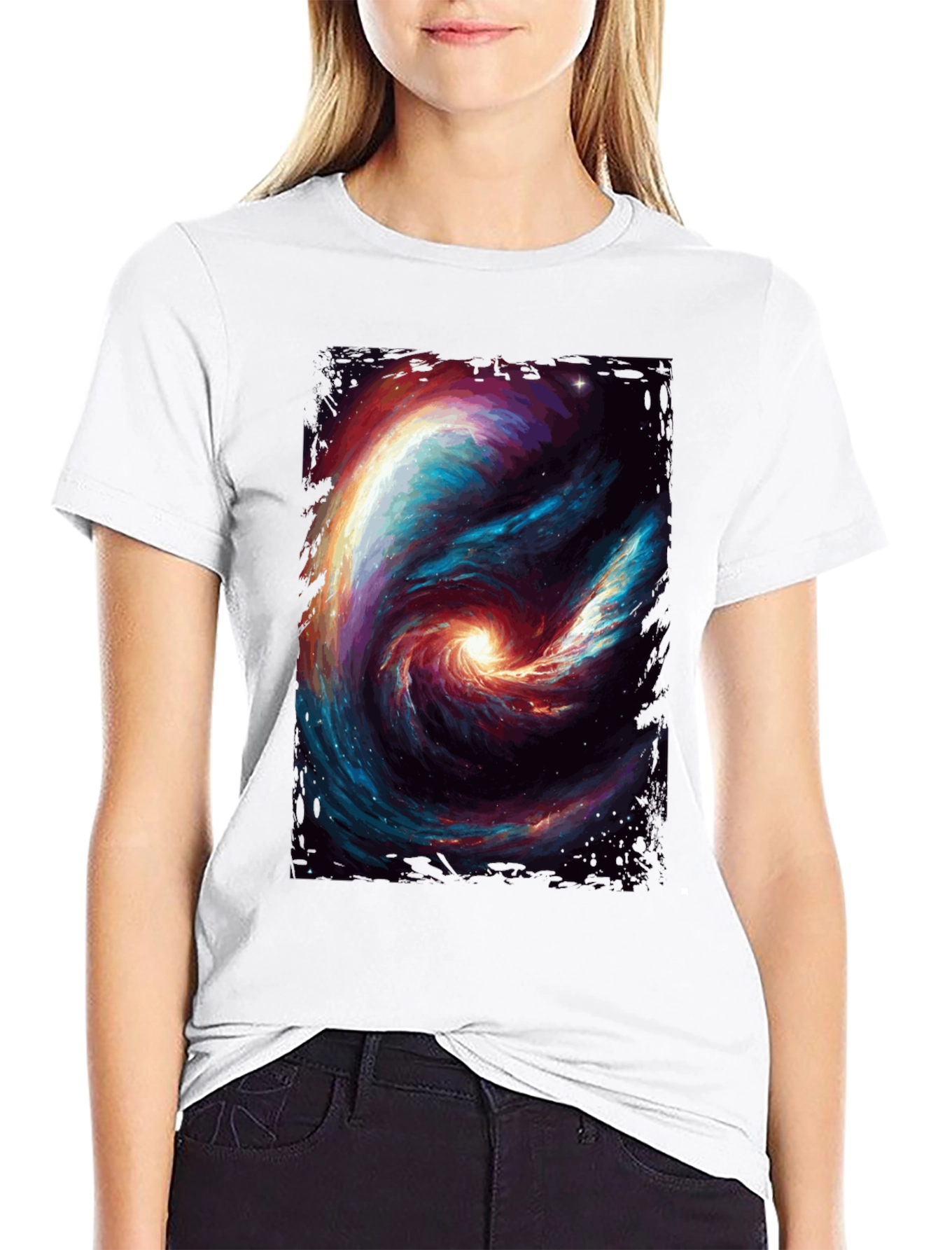 Black Cosmic Galaxy Swirl Graphic T-Shirt - Black view 9