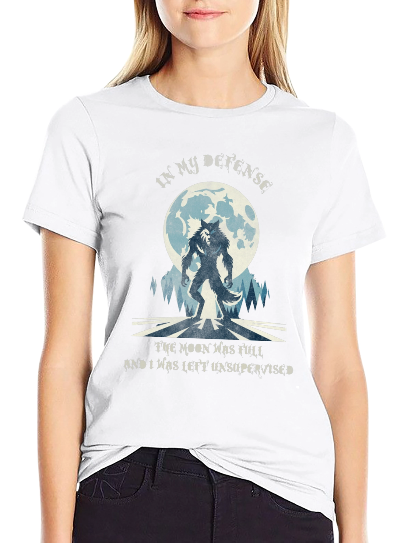 Black Werewolf Moon T-Shirt - In My Defense Funny Tee view 9