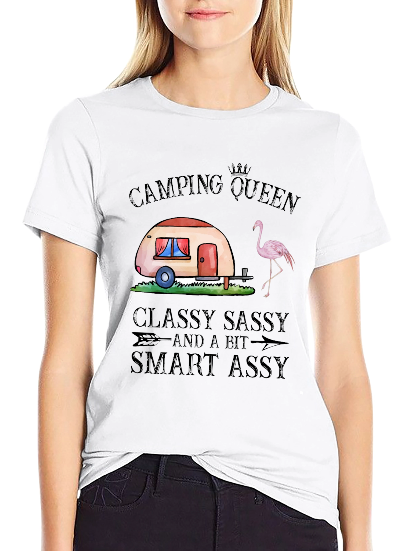 Black Camping Queen Graphic T-Shirt, Classy Sassy Smart Assy view 9