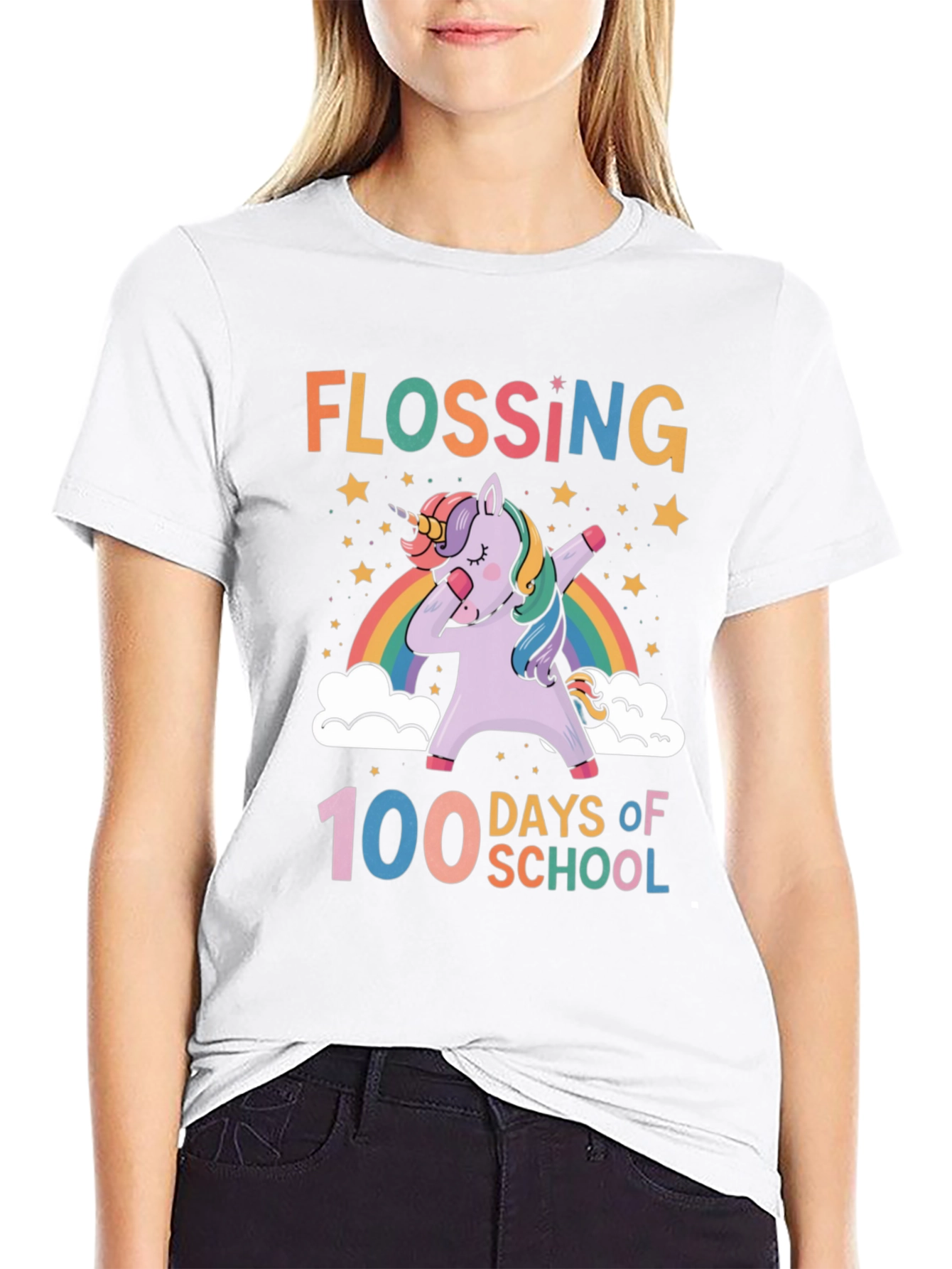 Black Flossing Unicorn 100 Days of School T-Shirt view 9