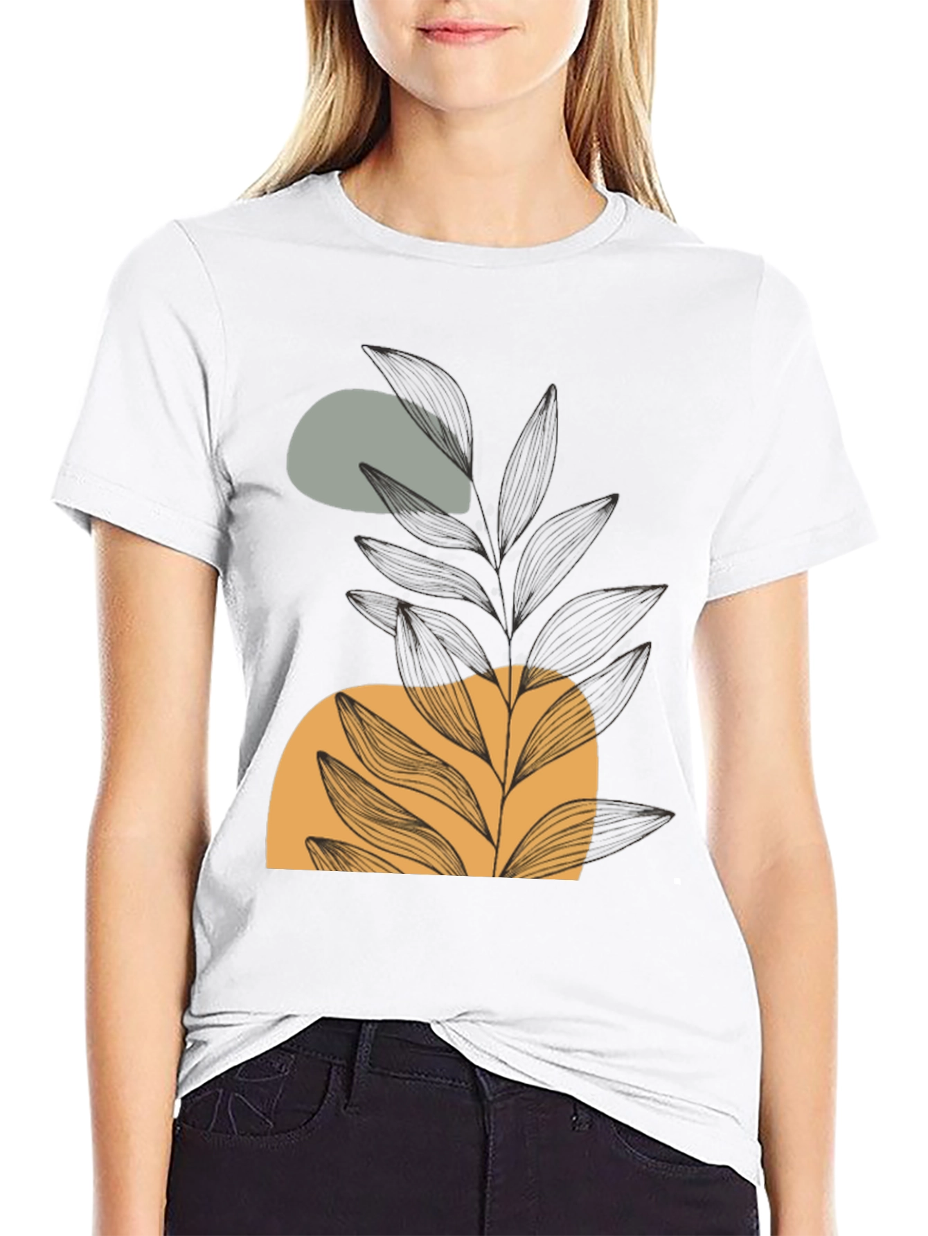 Black Abstract Plant Graphic Tee - Modern Casual Style view 9