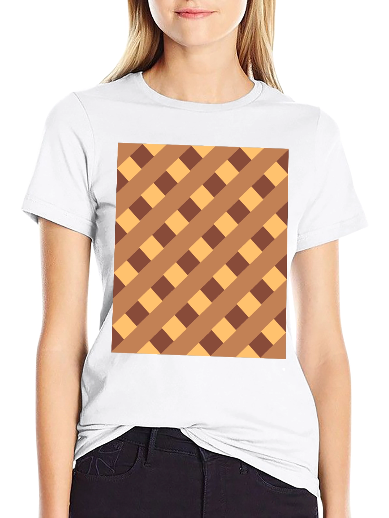 Black Brown Checkered Pattern Black Tee view 9