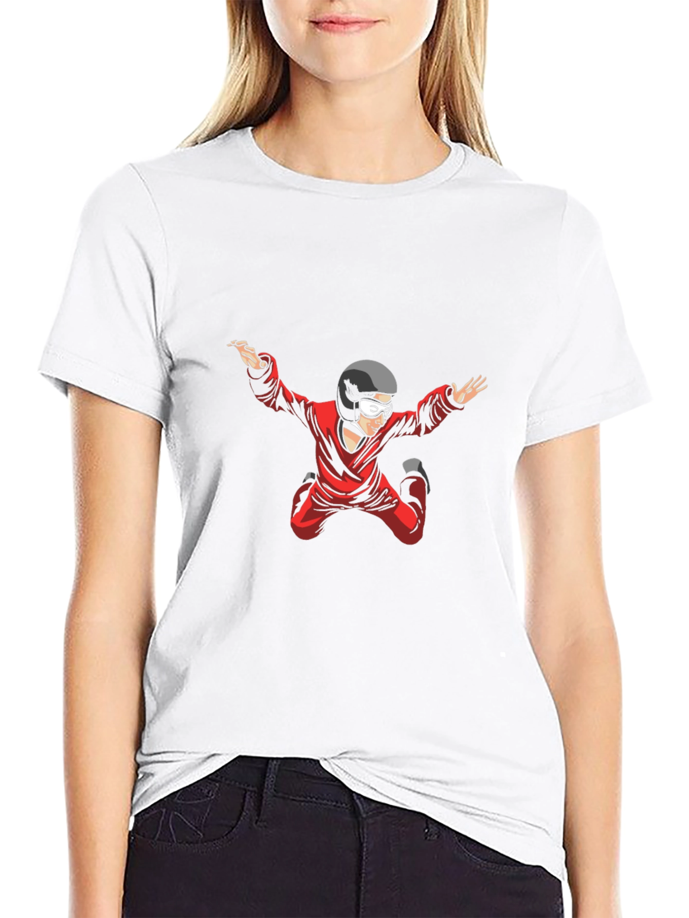 Black Skydiving Cartoon Graphic T-Shirt view 9