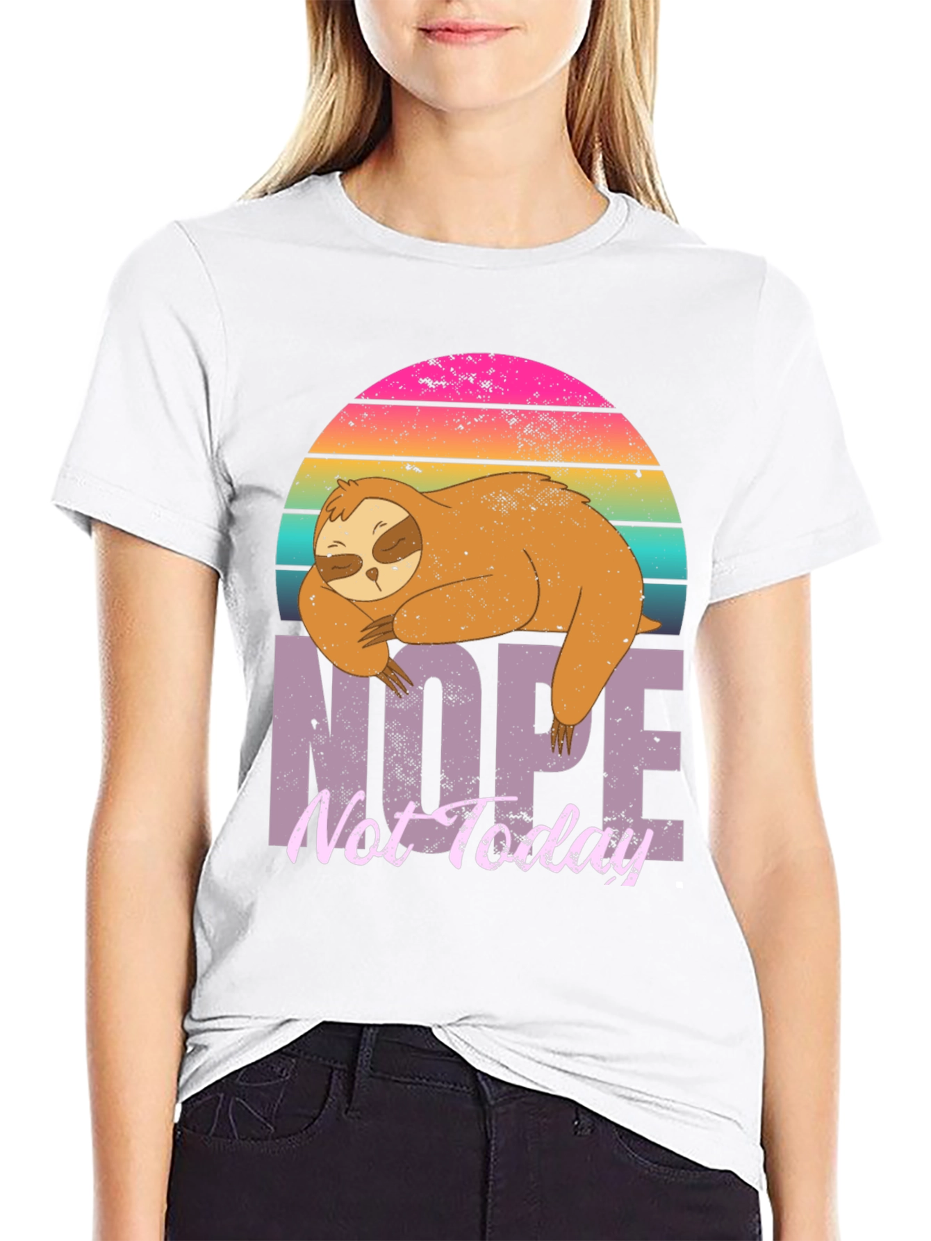 Black Nope Not Today Sloth Graphic T-Shirt view 9