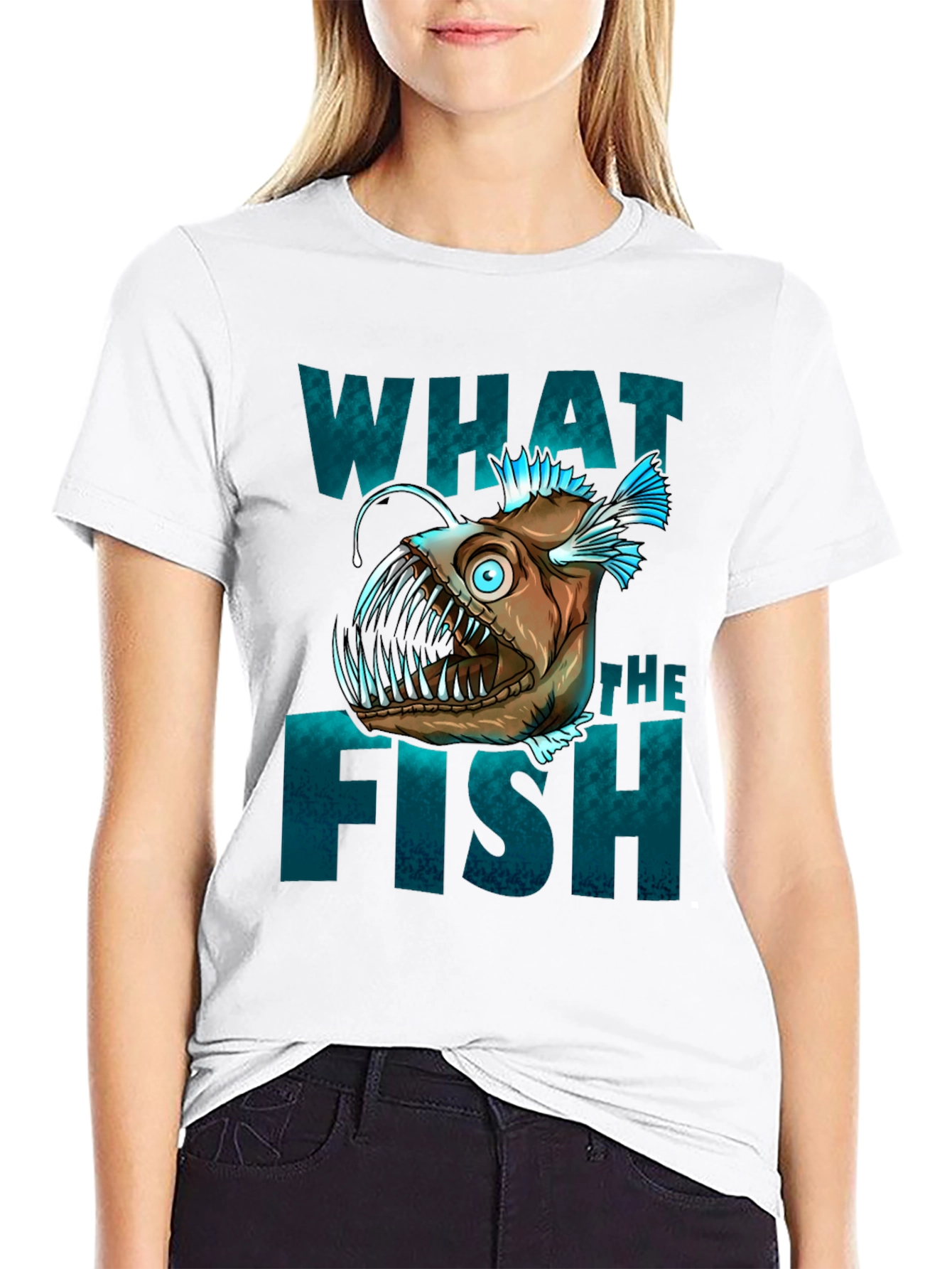 Black What The Fish T-Shirt - Anglerfish Graphic Tee view 9