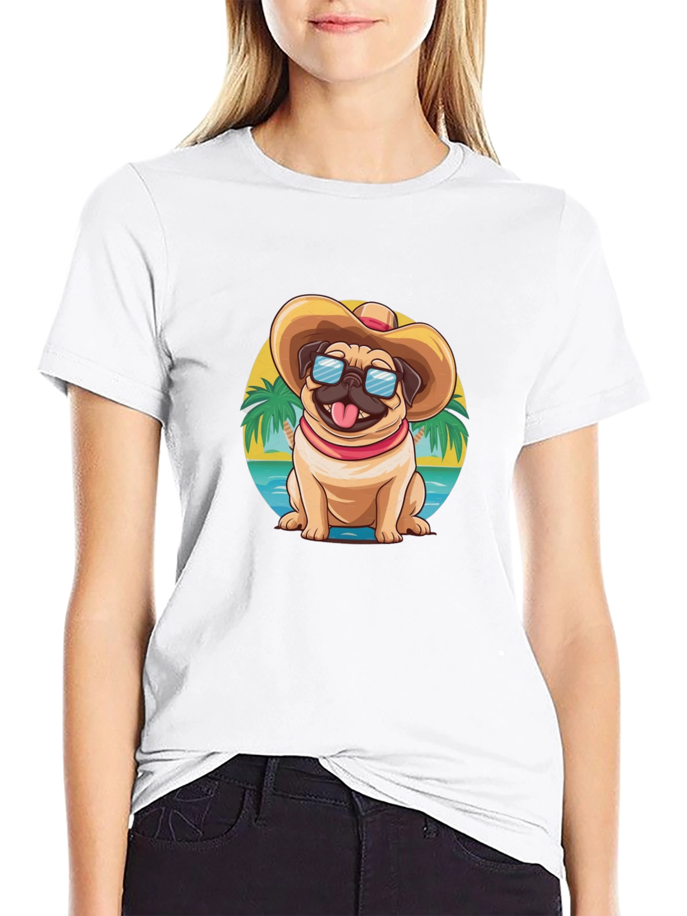 Black Pug Beach T-Shirt - Summer Dog Tee view 9