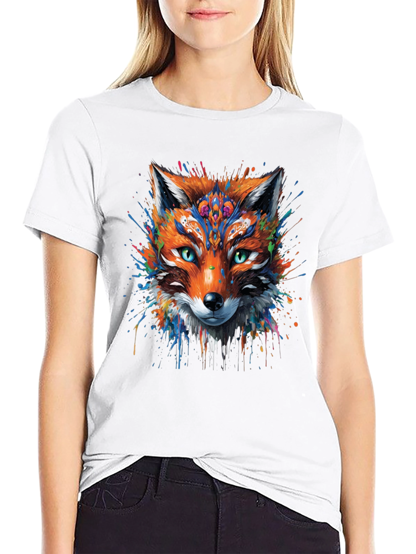 Black Abstract Fox Graphic Black T-Shirt view 9