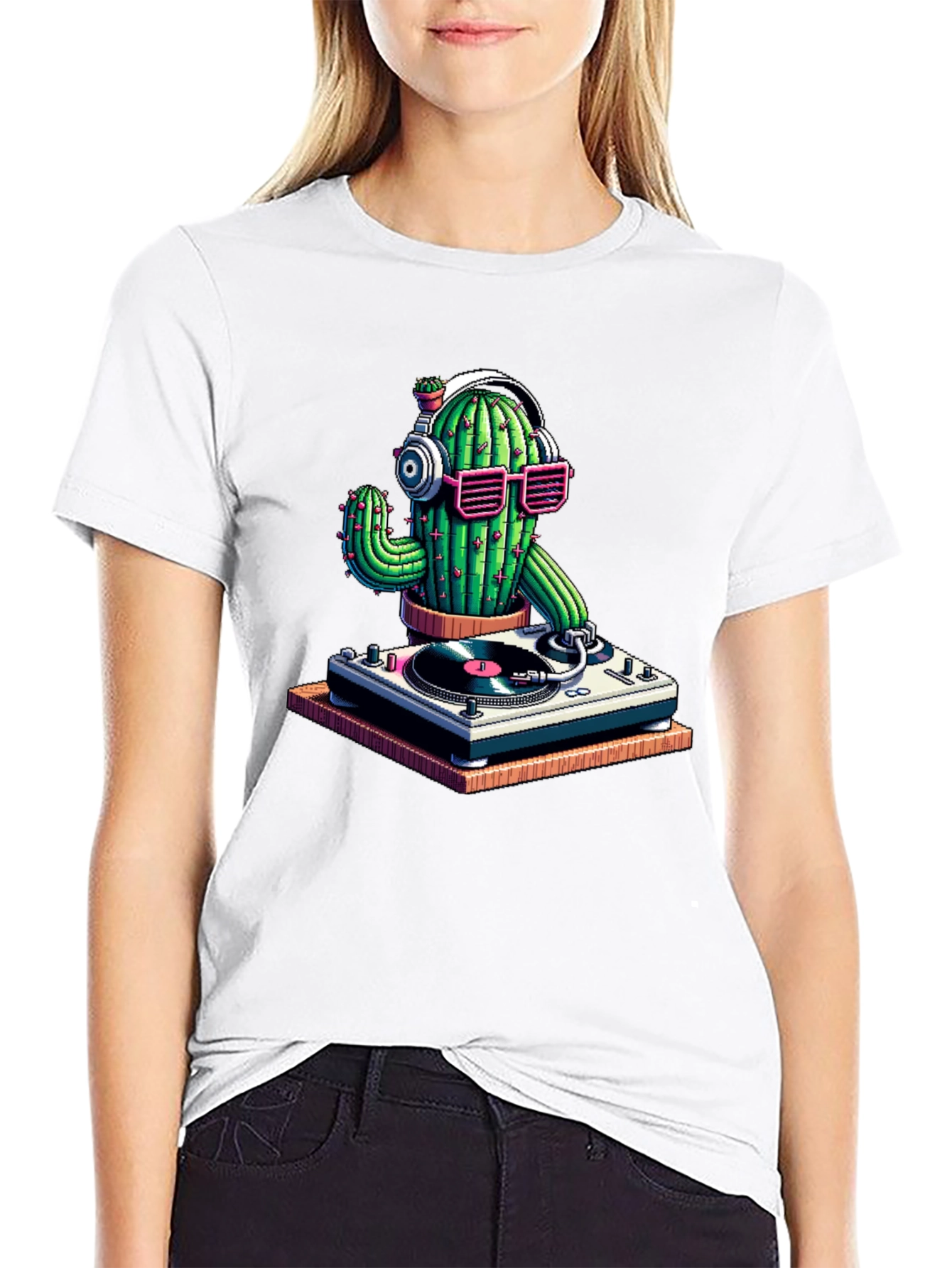 Black DJ Cactus T-Shirt - Black Cotton Tee view 9