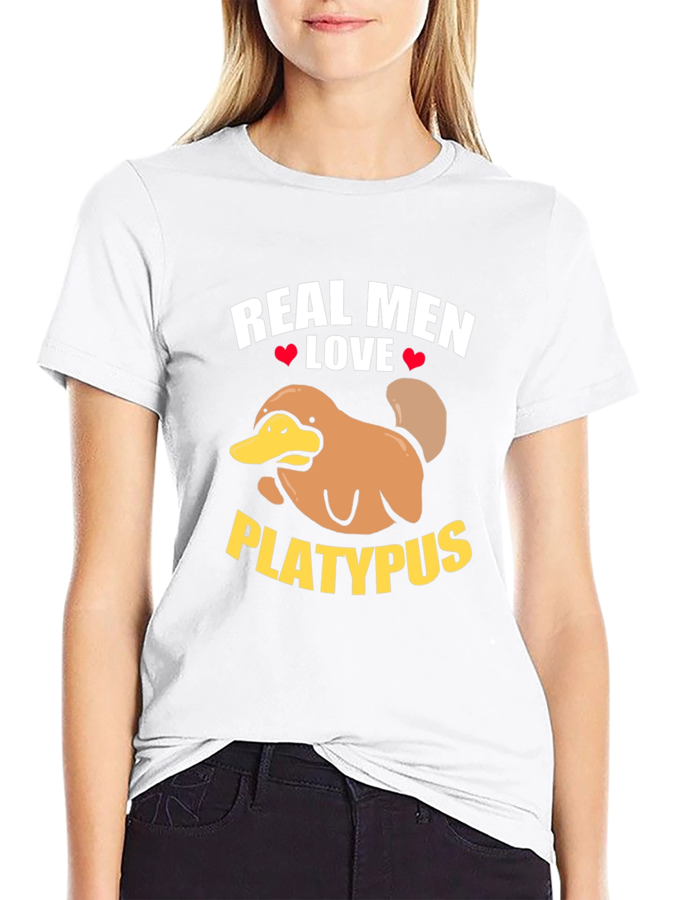 Black Real Men Love Platypus T-Shirt - Novelty Graphic Tee view 9
