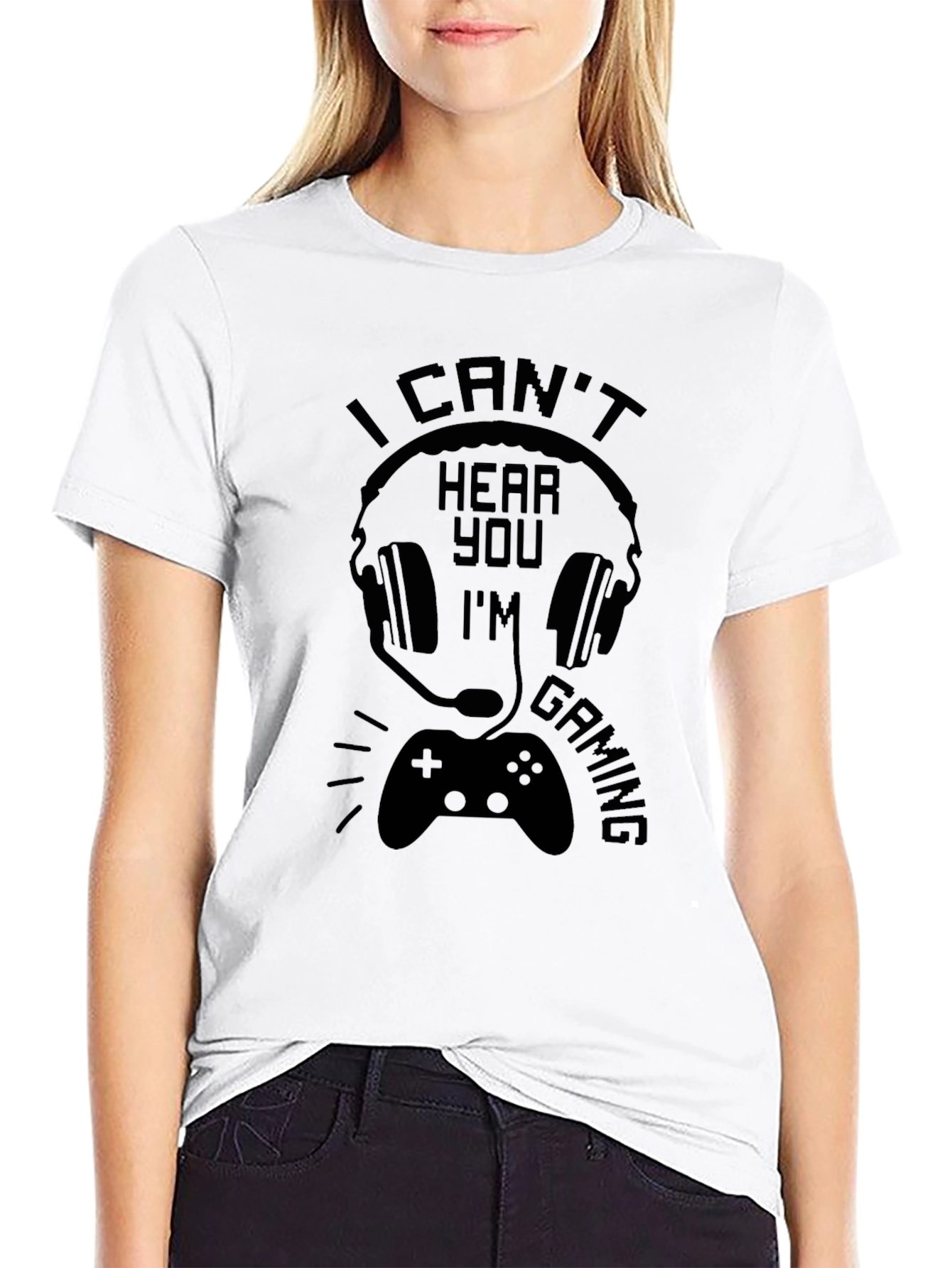 Black I Can't Hear You I'm Gaming Black T-Shirt view 9