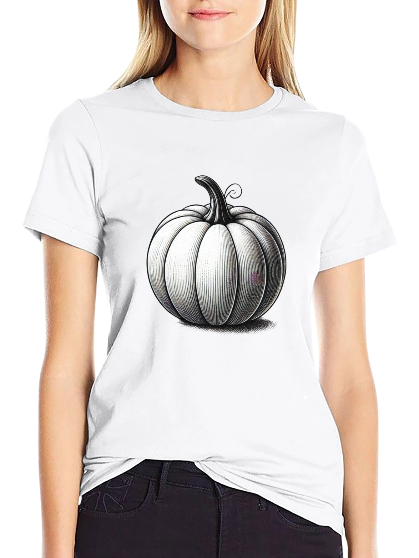 Black Black T-Shirt with Pumpkin Design view 9