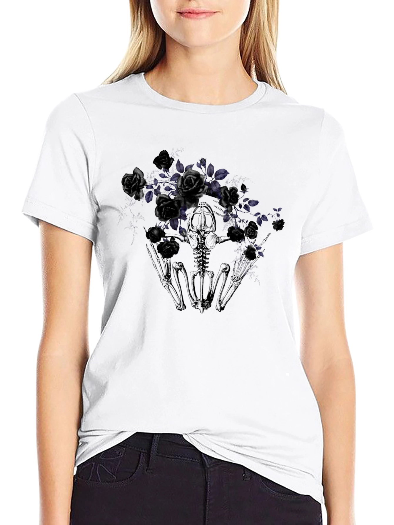 Black Gothic Floral Skeleton T-Shirt view 9