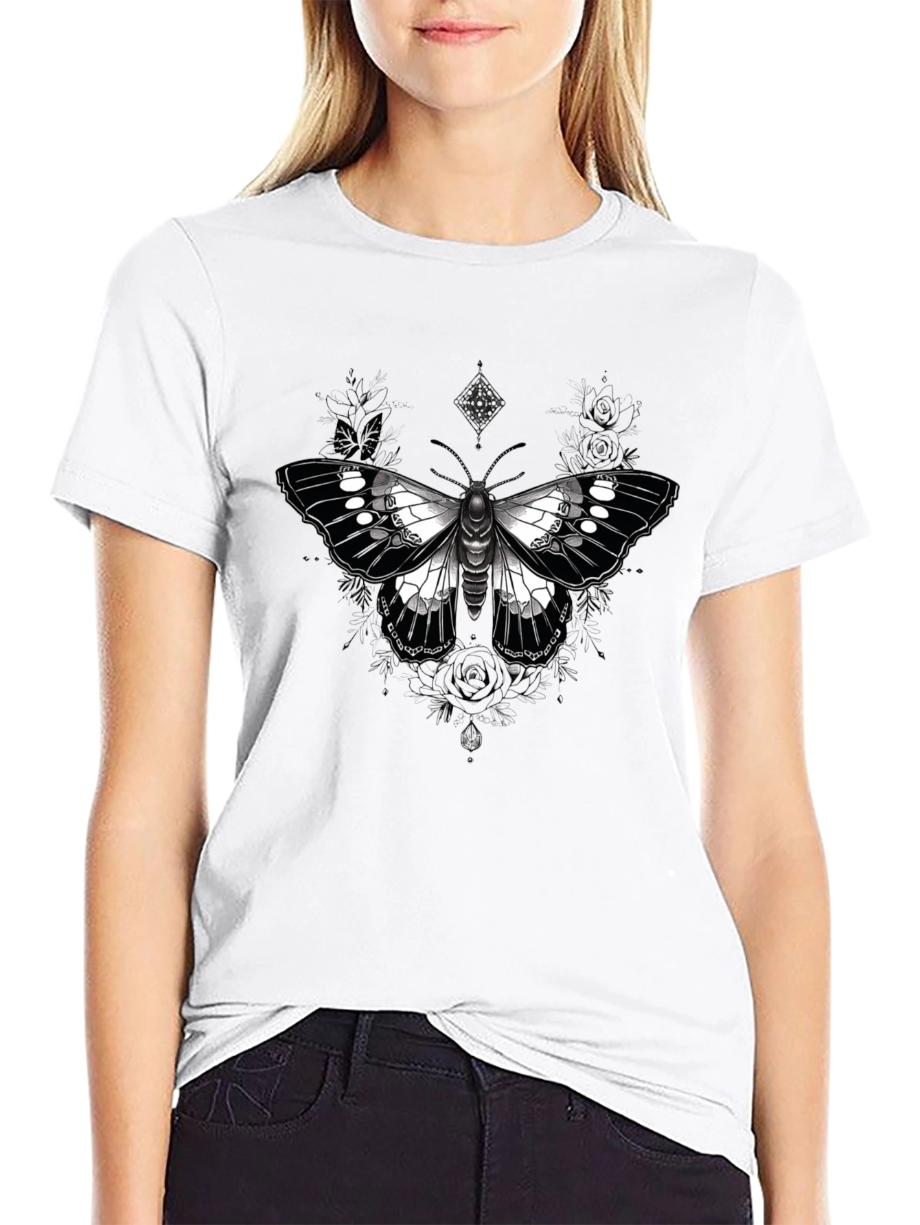 Black Butterfly Graphic Print Black T-Shirt view 9