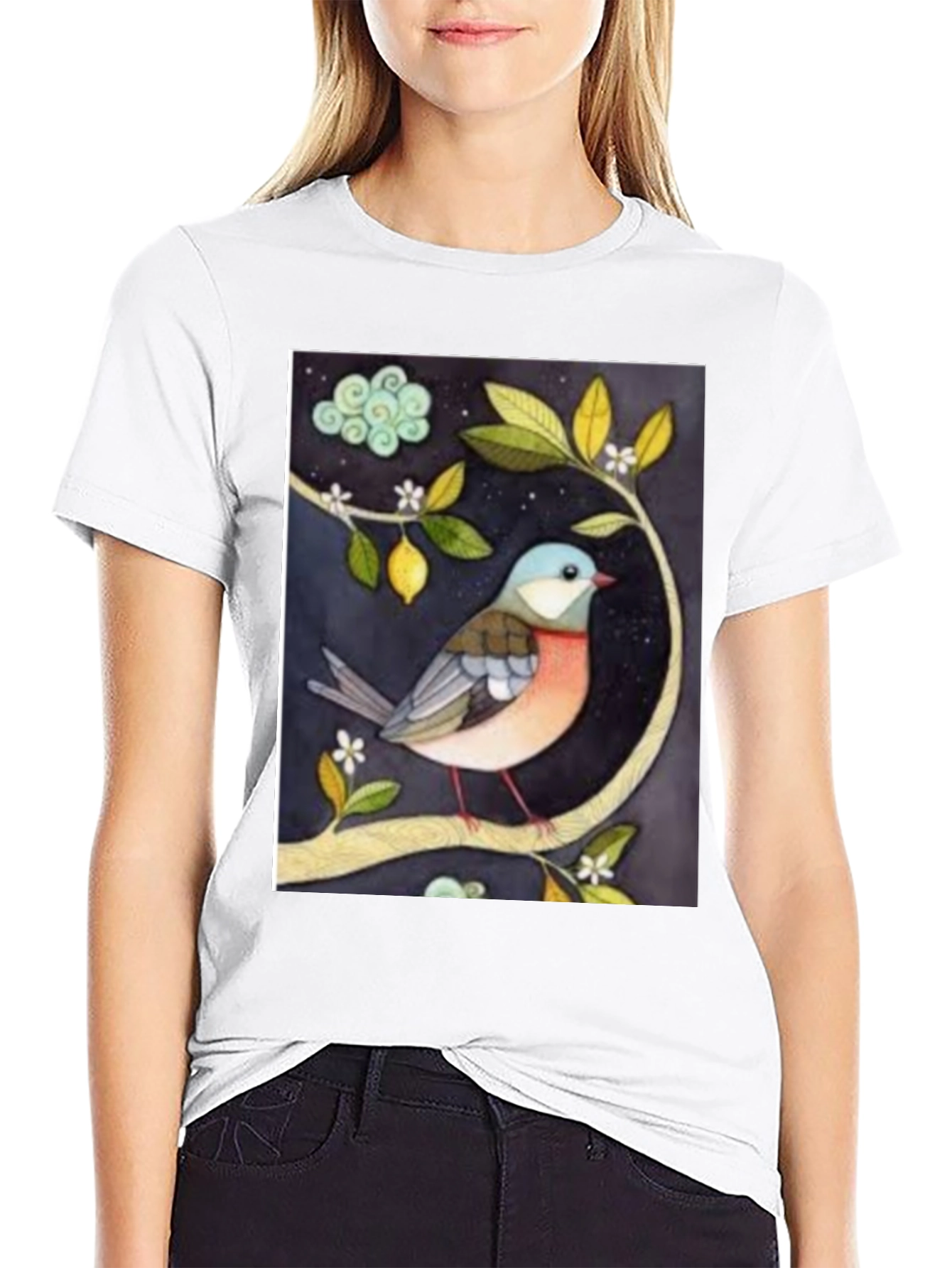 Black Bird on Branch Graphic T-Shirt view 9
