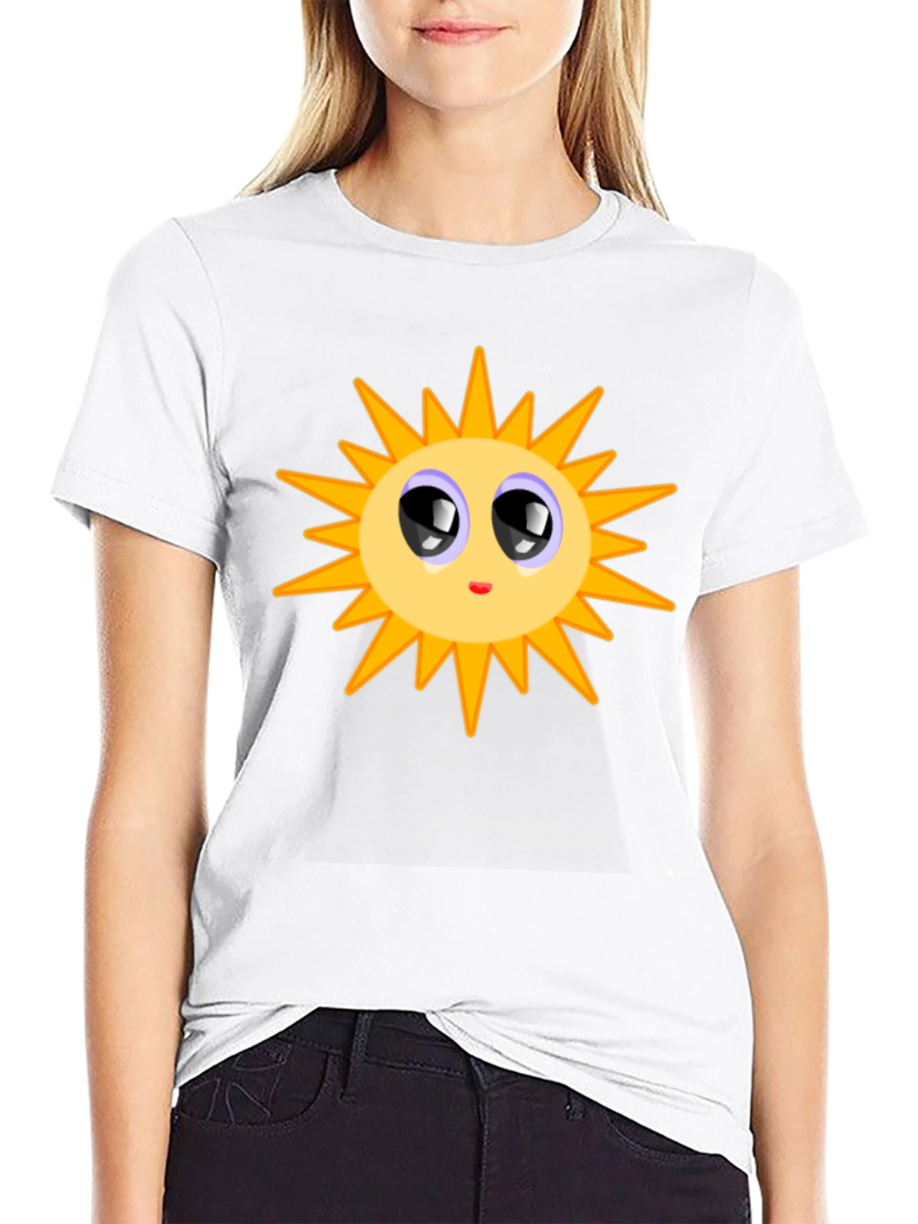 Black Cute Sun Graphic T-Shirt - Black Cotton Blend view 9