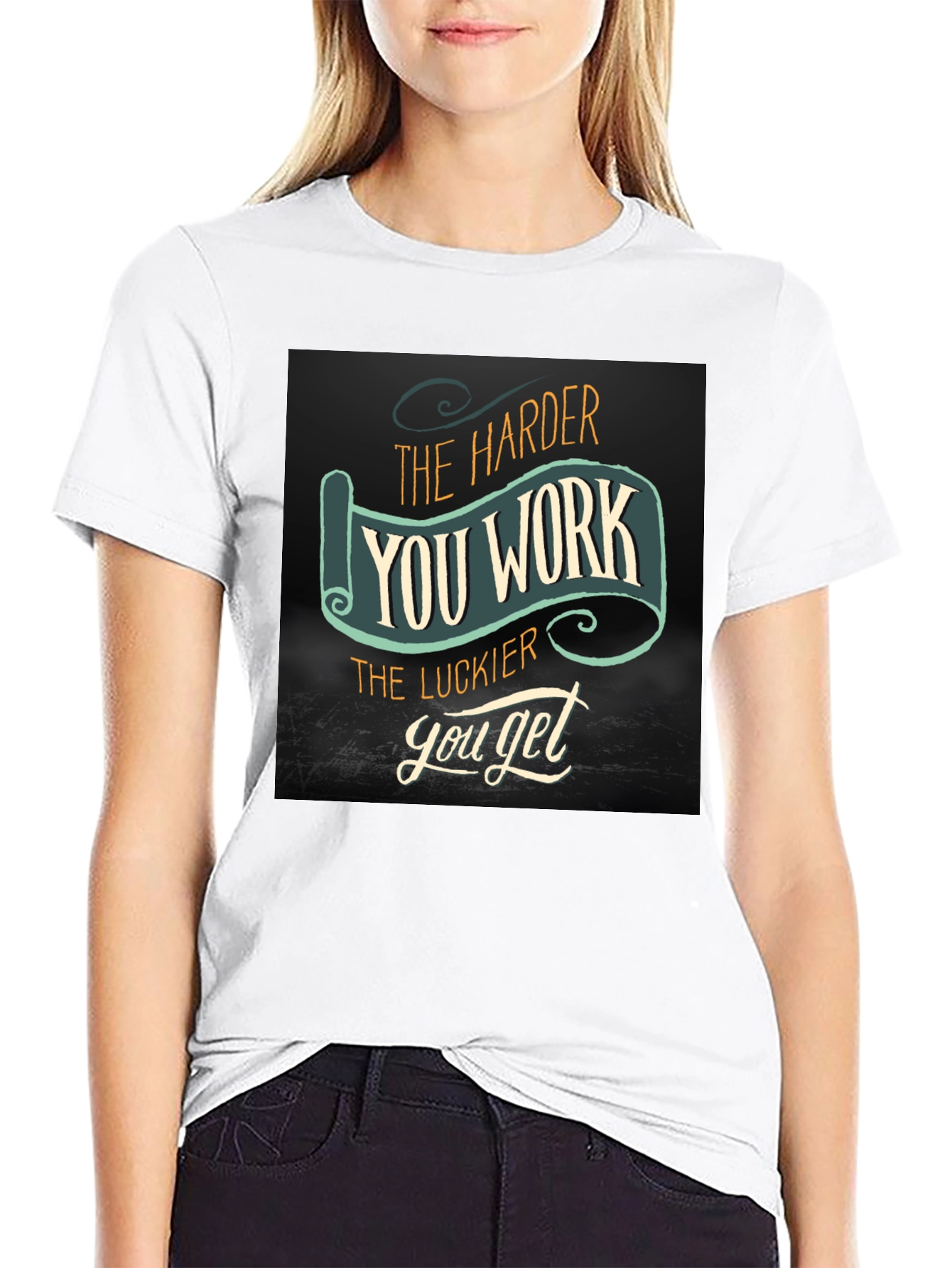 Black Work Harder Get Luckier Black T-Shirt view 9