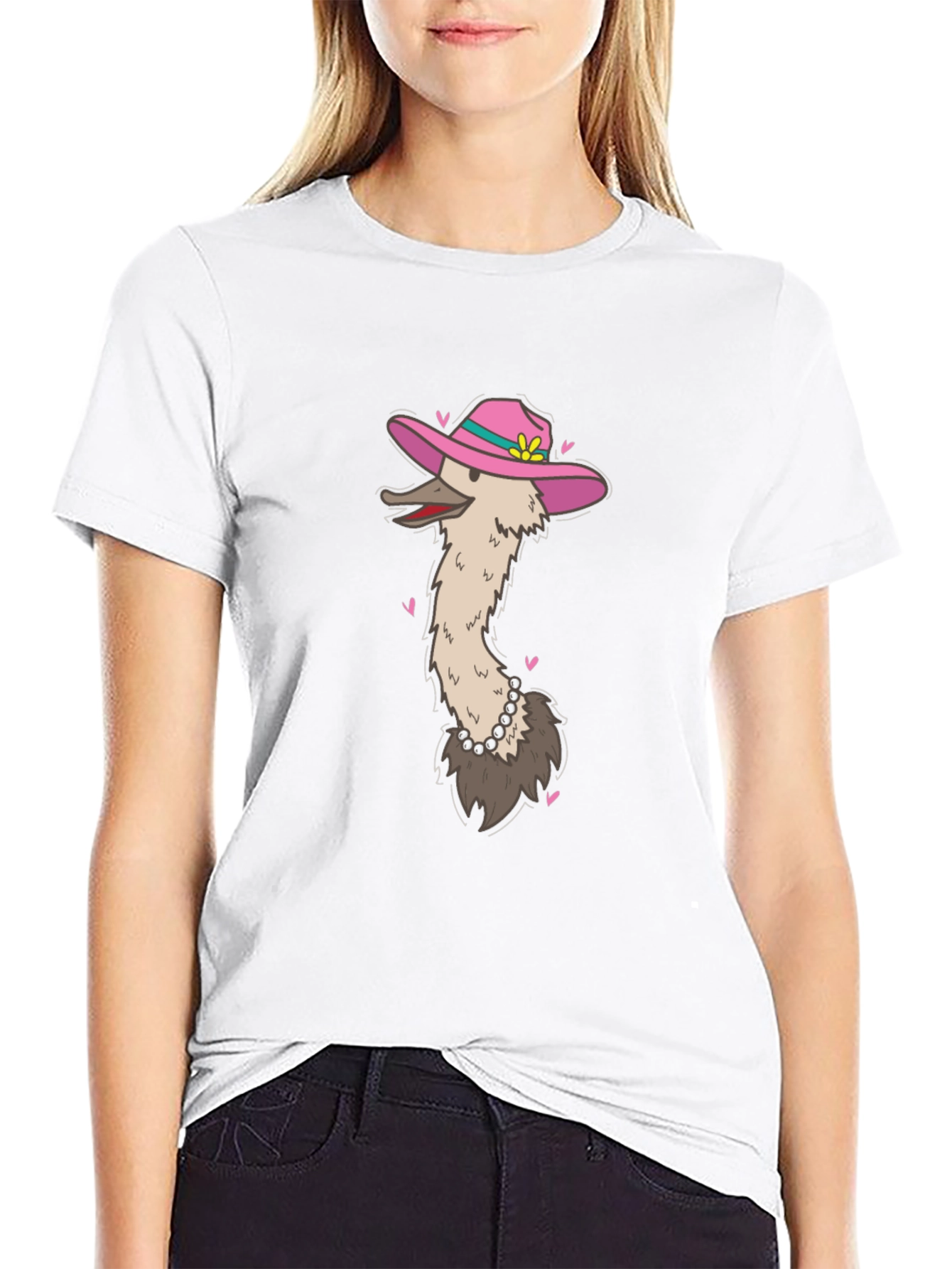 Black Ostrich in Hat Graphic Tee - Black Cotton T-Shirt view 9