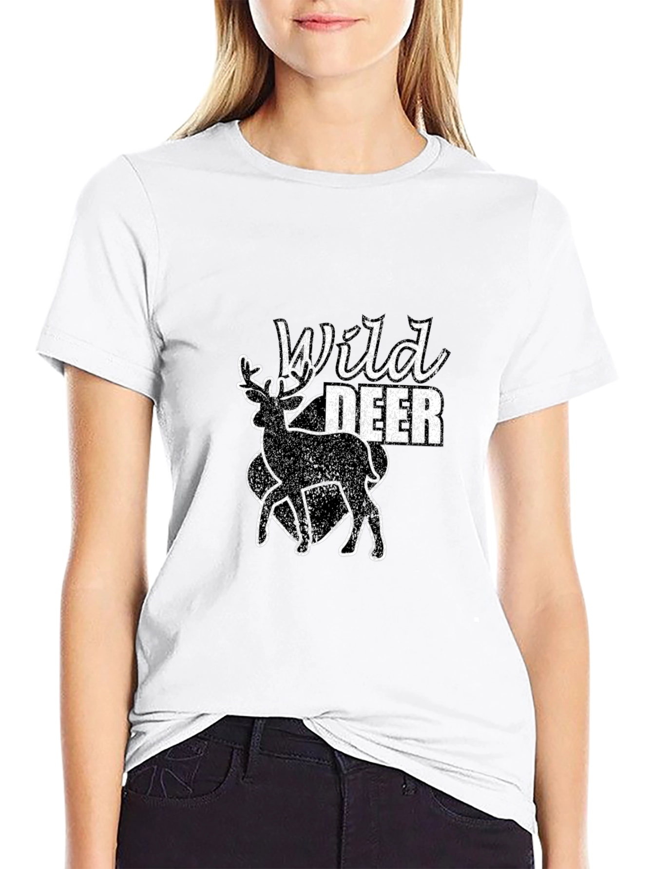 Black Wild Deer Graphic Black T-Shirt view 9