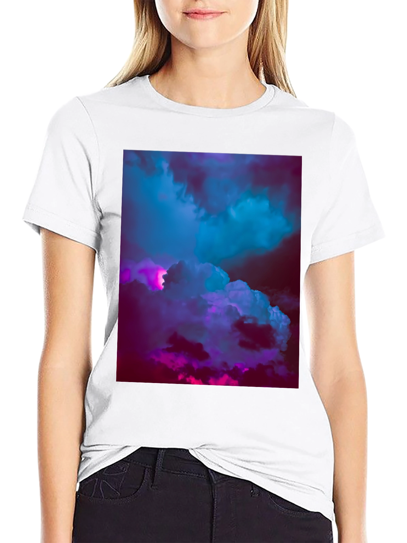 Black Vaporwave Clouds Graphic Tee - Black Cotton T-Shirt view 9