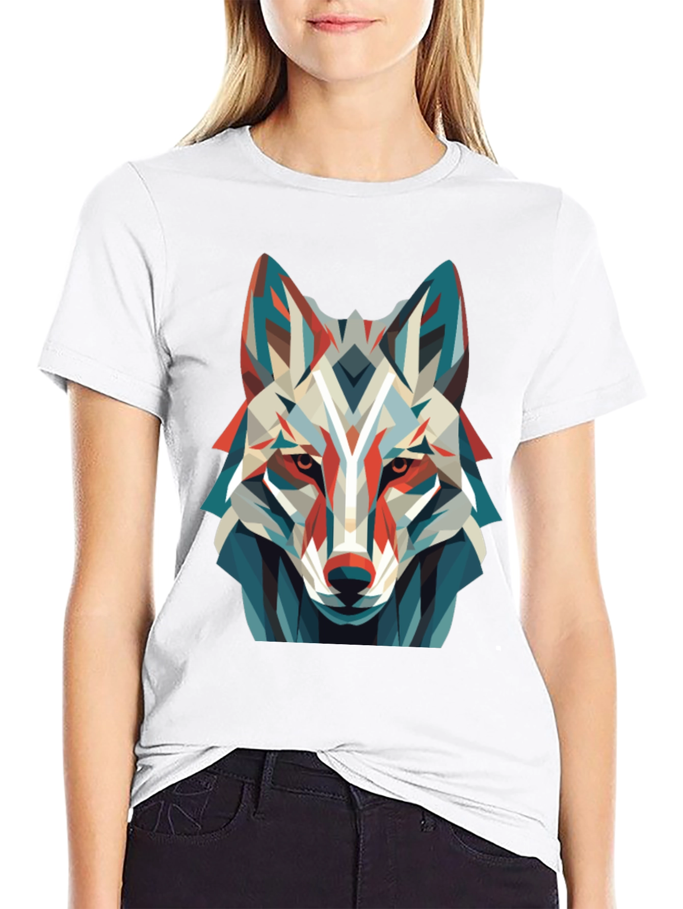 Black Geometric Wolf Graphic Tee - Modern Art Shirt view 9