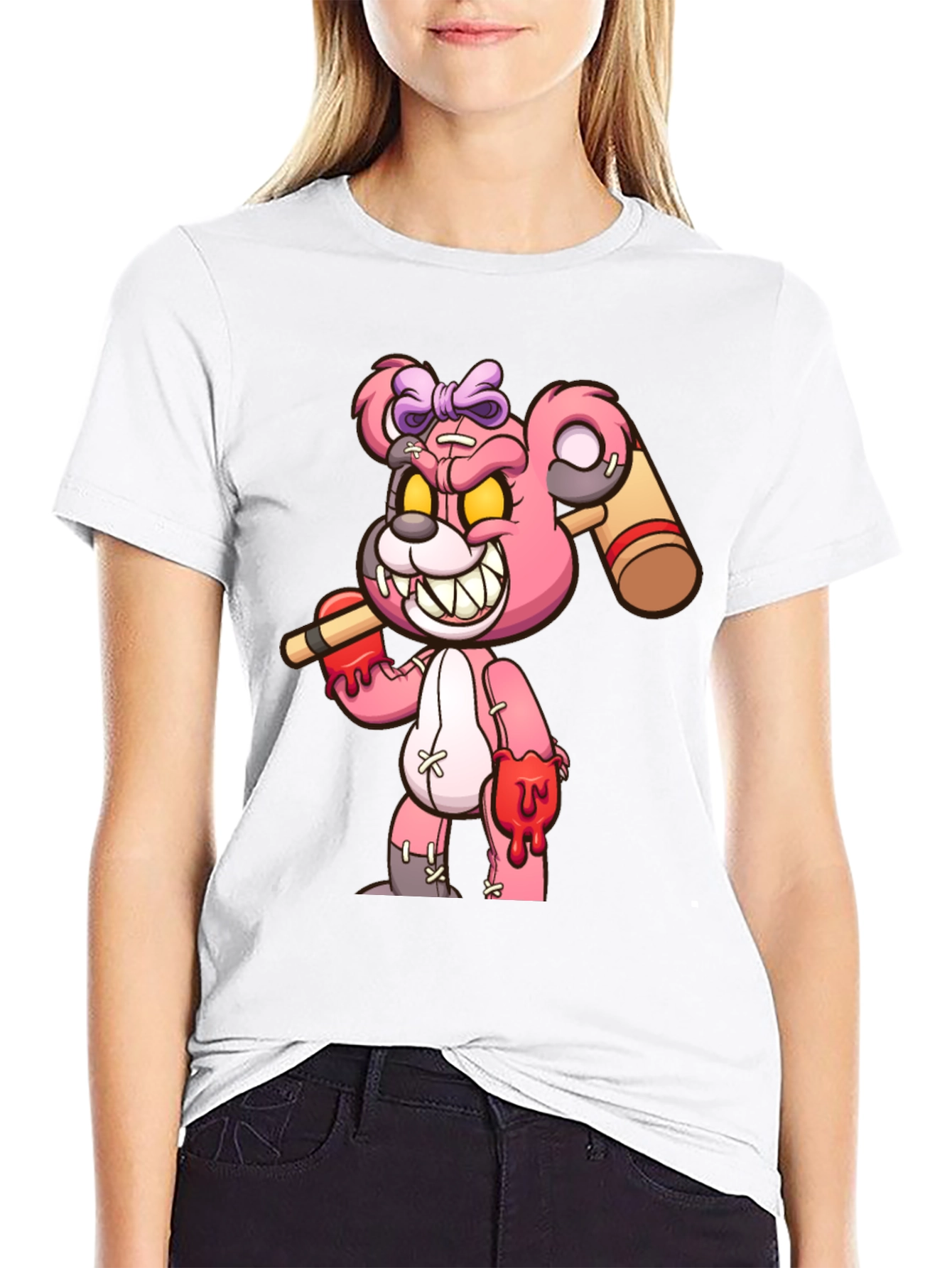 Black Scary Bloody Teddy Bear Graphic T-Shirt view 9