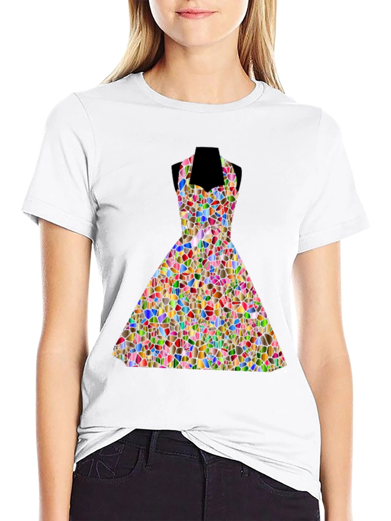 Black Mosaic Dress T-Shirt - Abstract Art Tee view 9