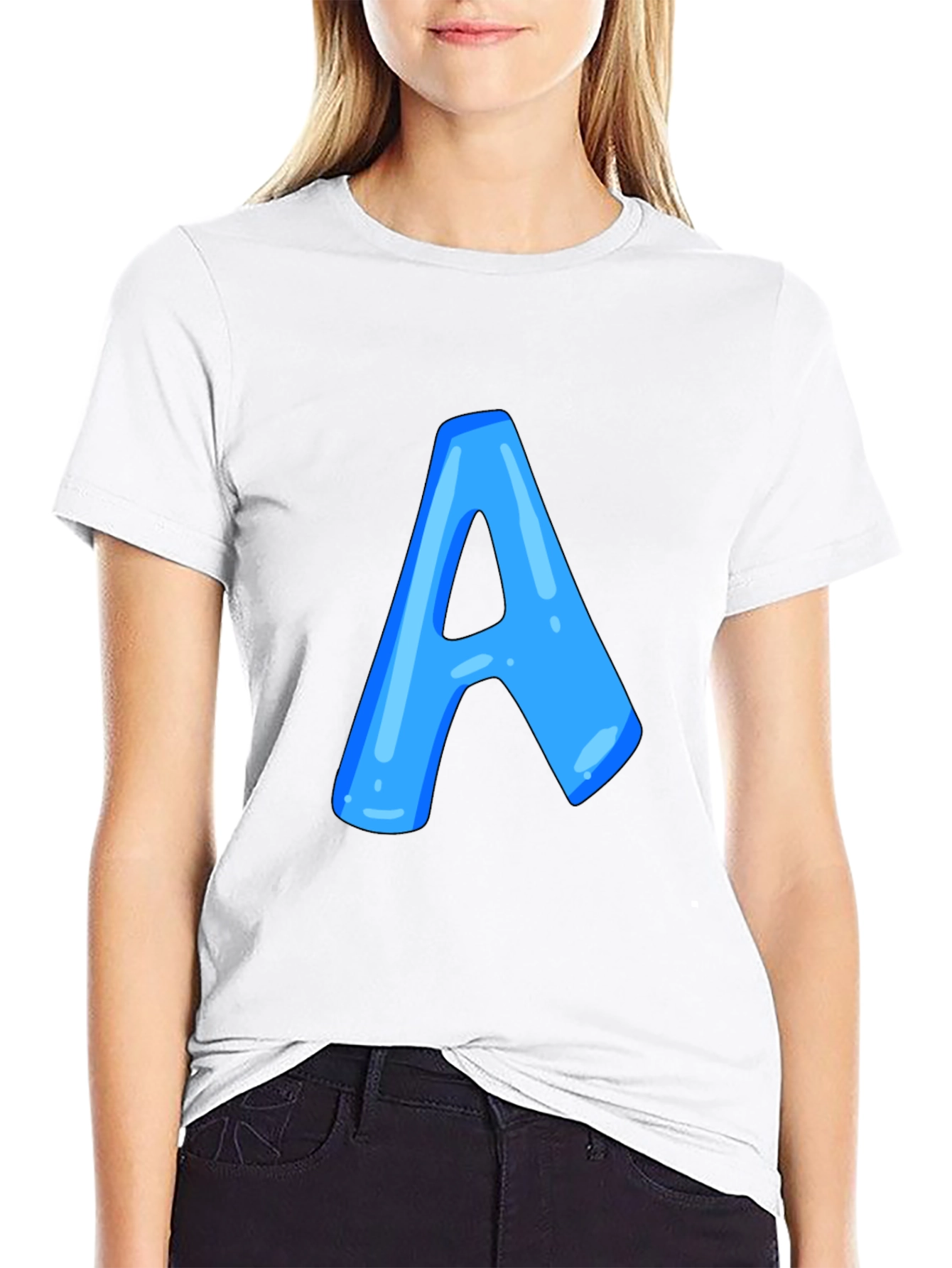 Black Men's Black T-Shirt with Blue Letter "A" Design view 9