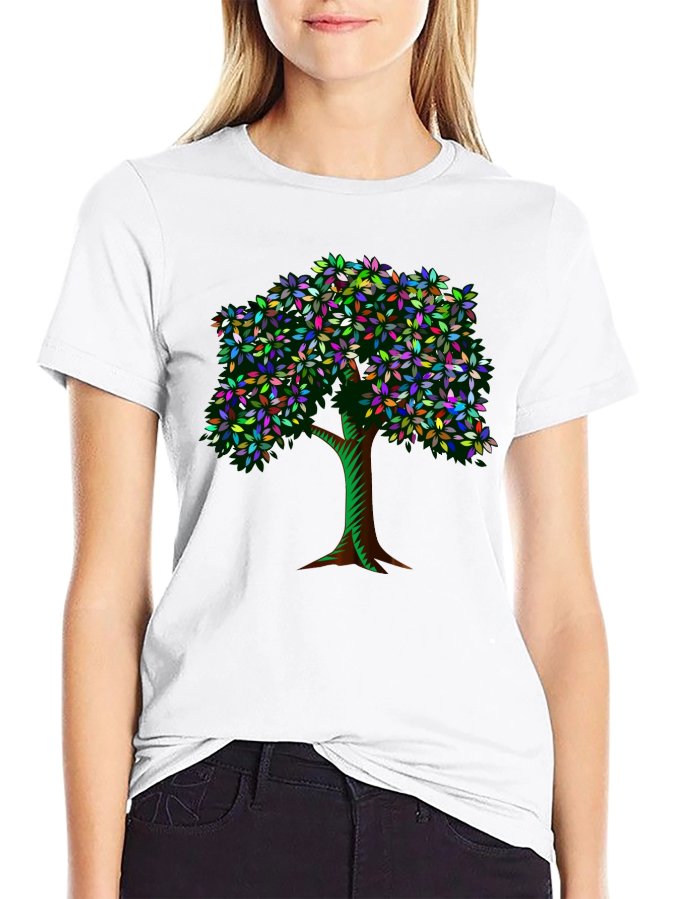 Black Colorful Tree Graphic Tee - Nature Inspired Art view 9
