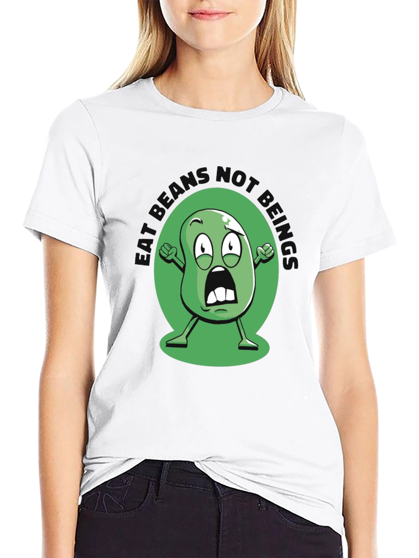 Black Funny Cartoon Bean Graphic T-Shirt view 9