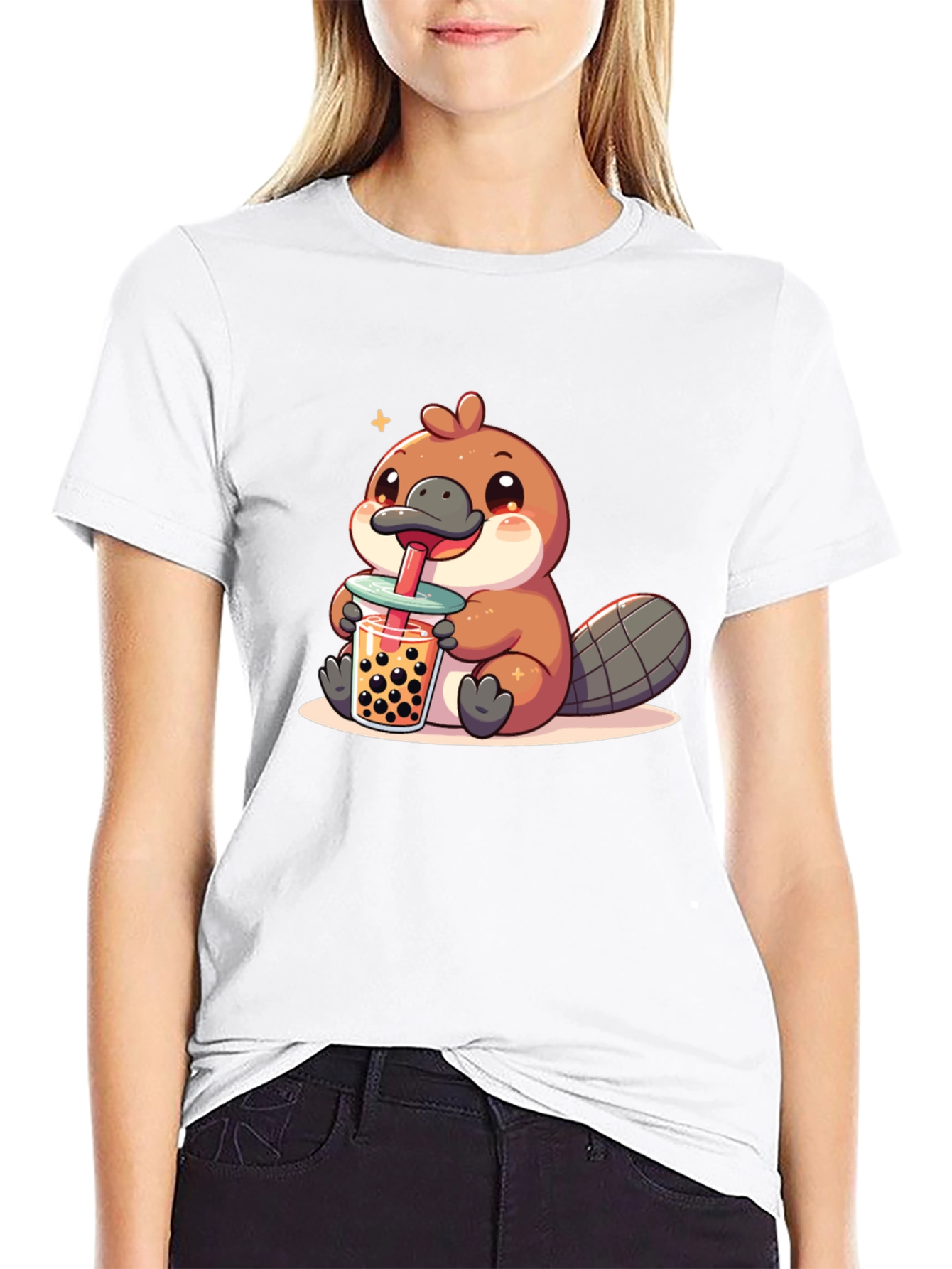 Black Cute Beaver Boba Tea Graphic Tee view 9