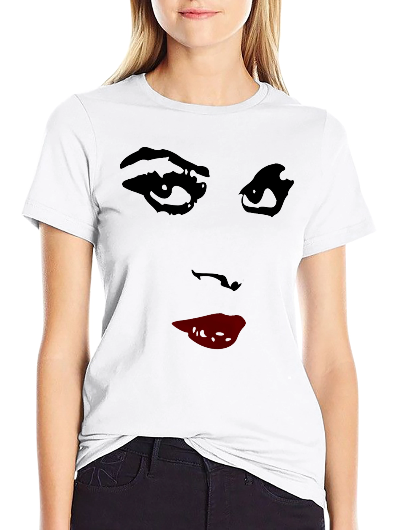 Black Abstract Face Graphic Tee - Stylish Crew Neck T-Shirt view 9