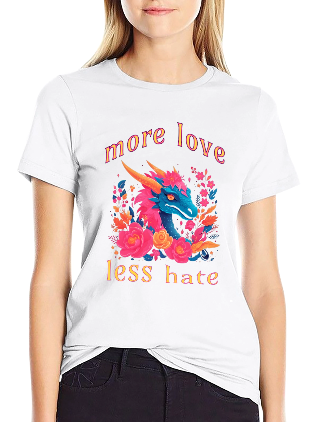 Black Dragon Love T-Shirt - More Love Less Hate Graphic Tee view 9