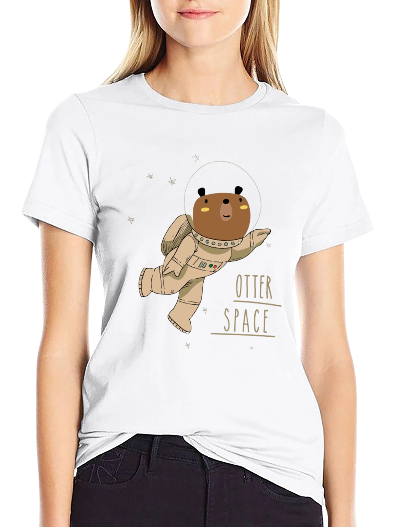Black Otter Space Black T-Shirt - Astronaut Bear Design view 9