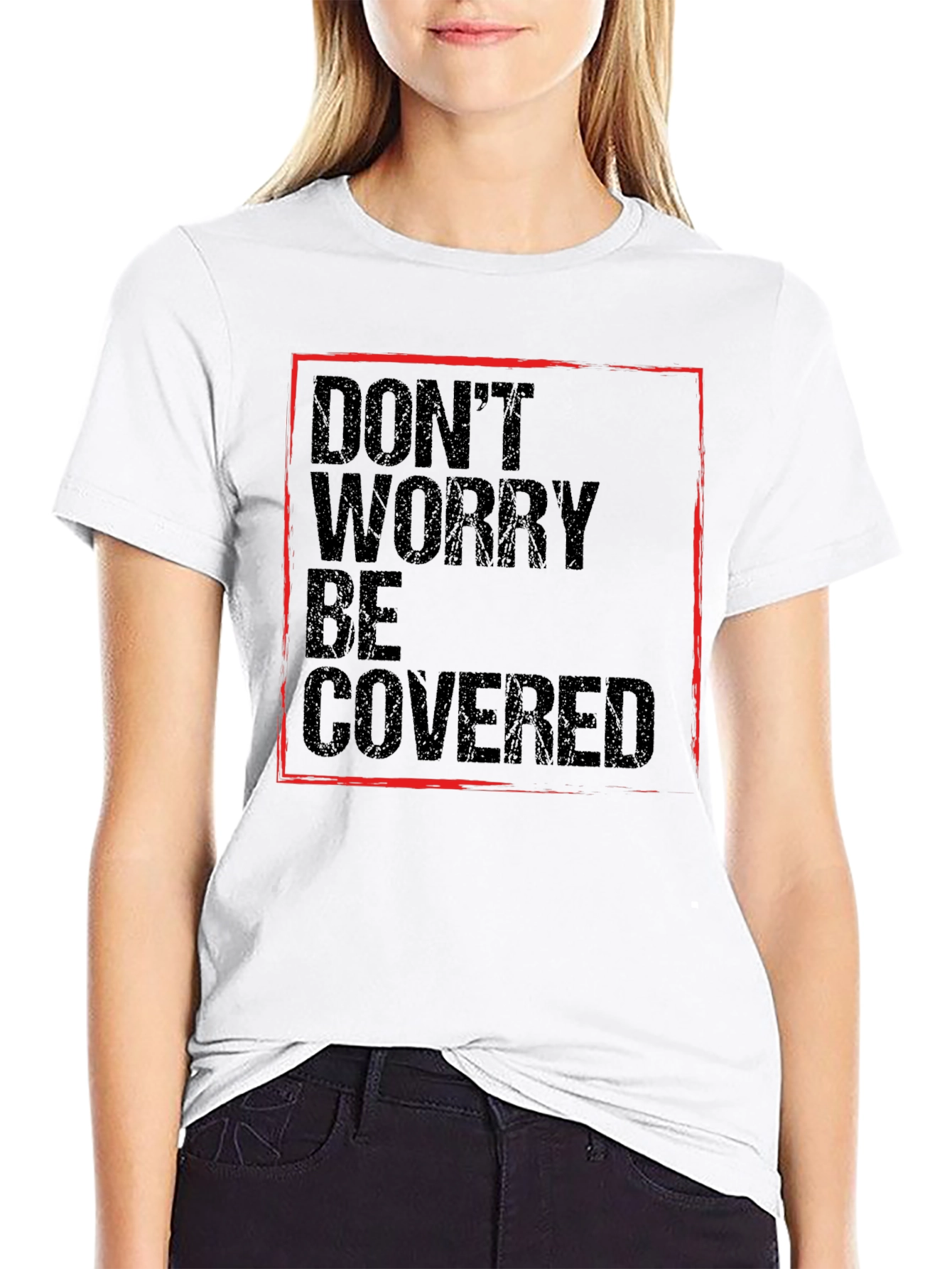 Black Don't Worry Be Covered Graphic Tee view 9