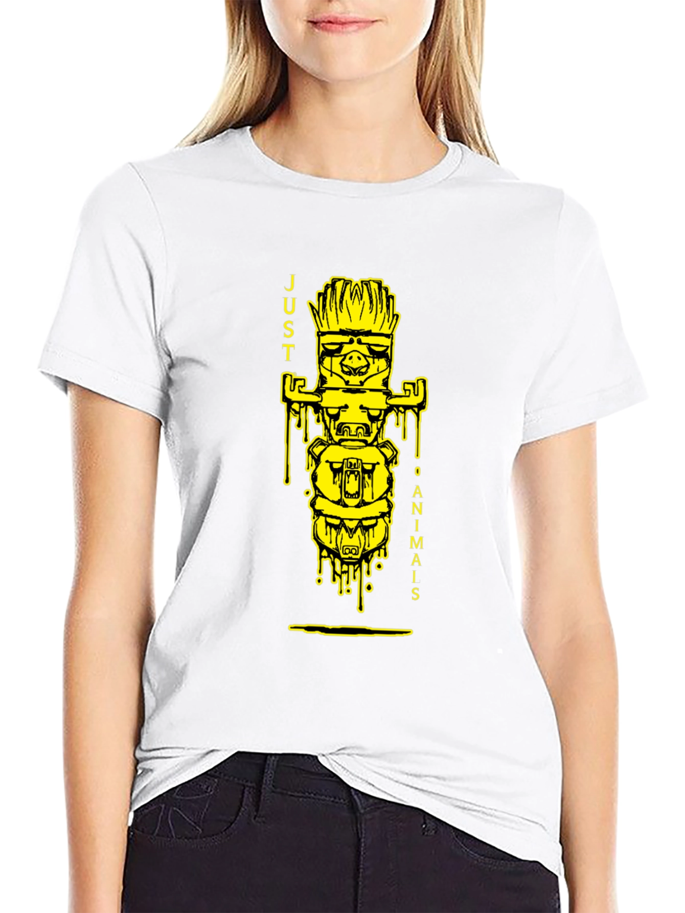 Black Black T-Shirt with 'Just 0 Animais' Totem Design view 9