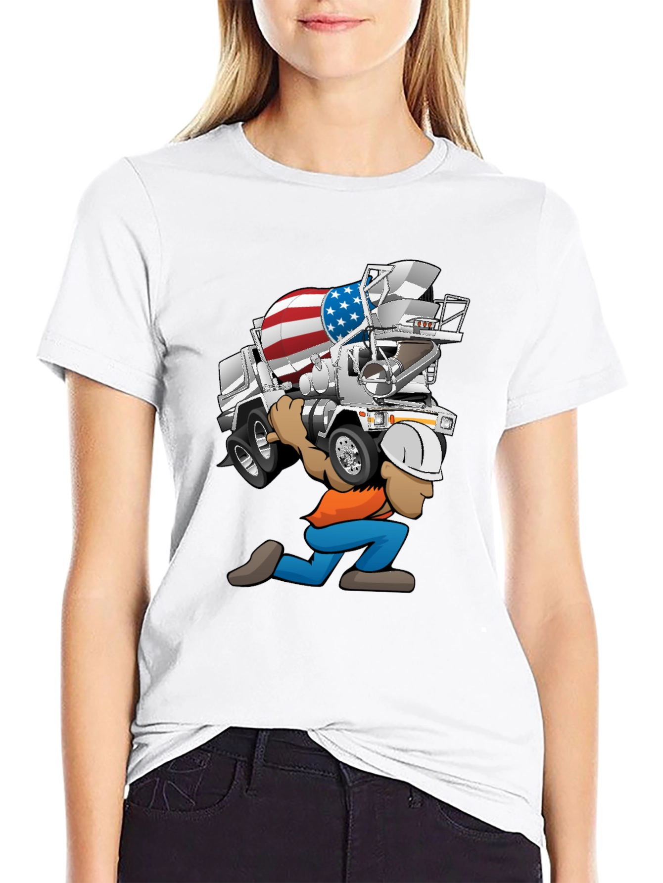 Black USA Cement Truck Cartoon T-Shirt view 9