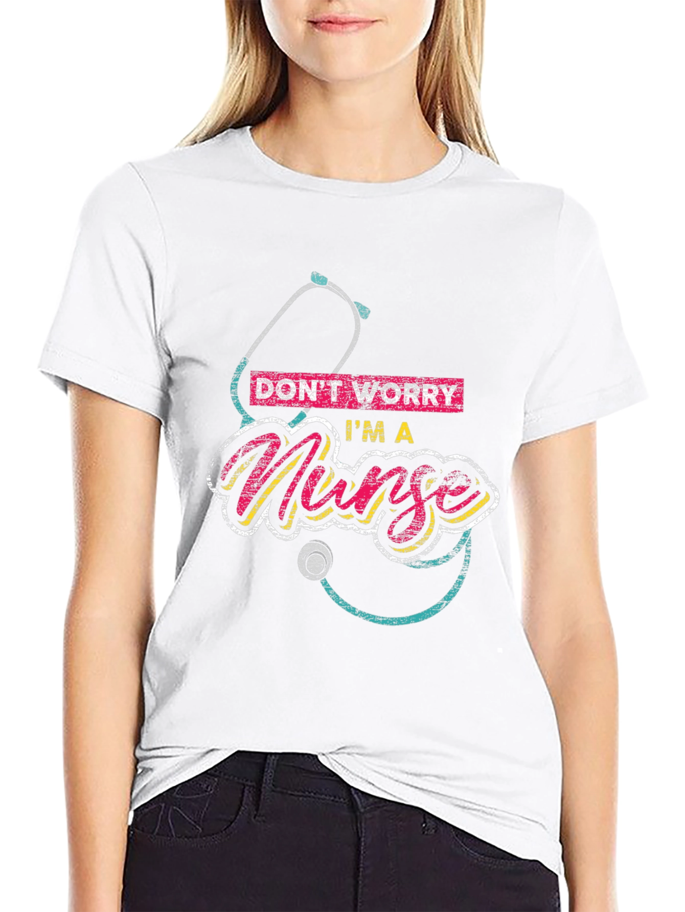 Black Don't Worry I'm a Nurse Black T-Shirt view 9