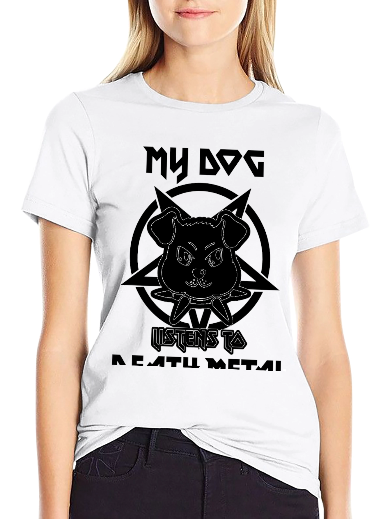 Black My Dog Listens to Death Metal Black Graphic Tee view 9