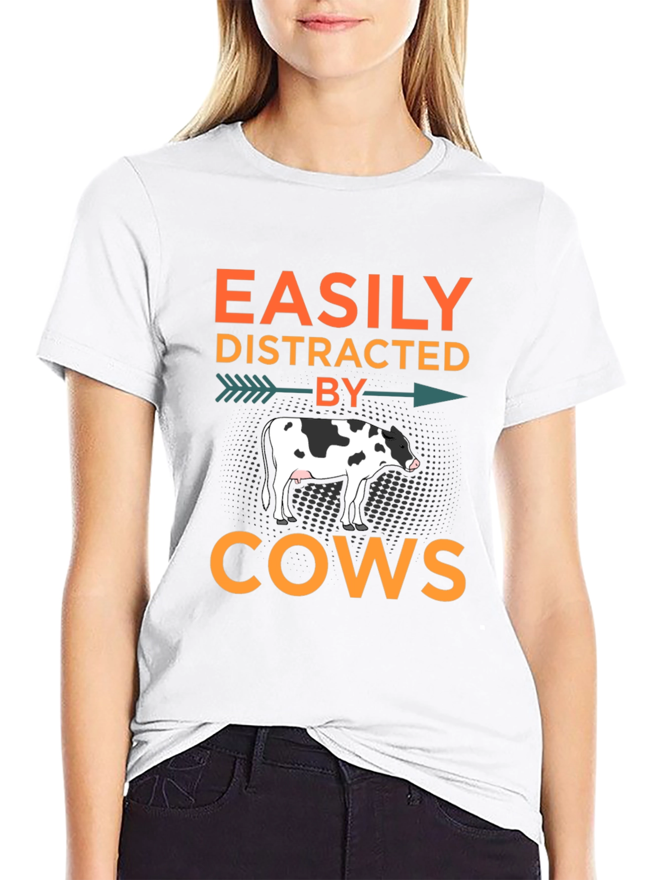 Black Easily Distracted By Cows T-Shirt, Black view 9